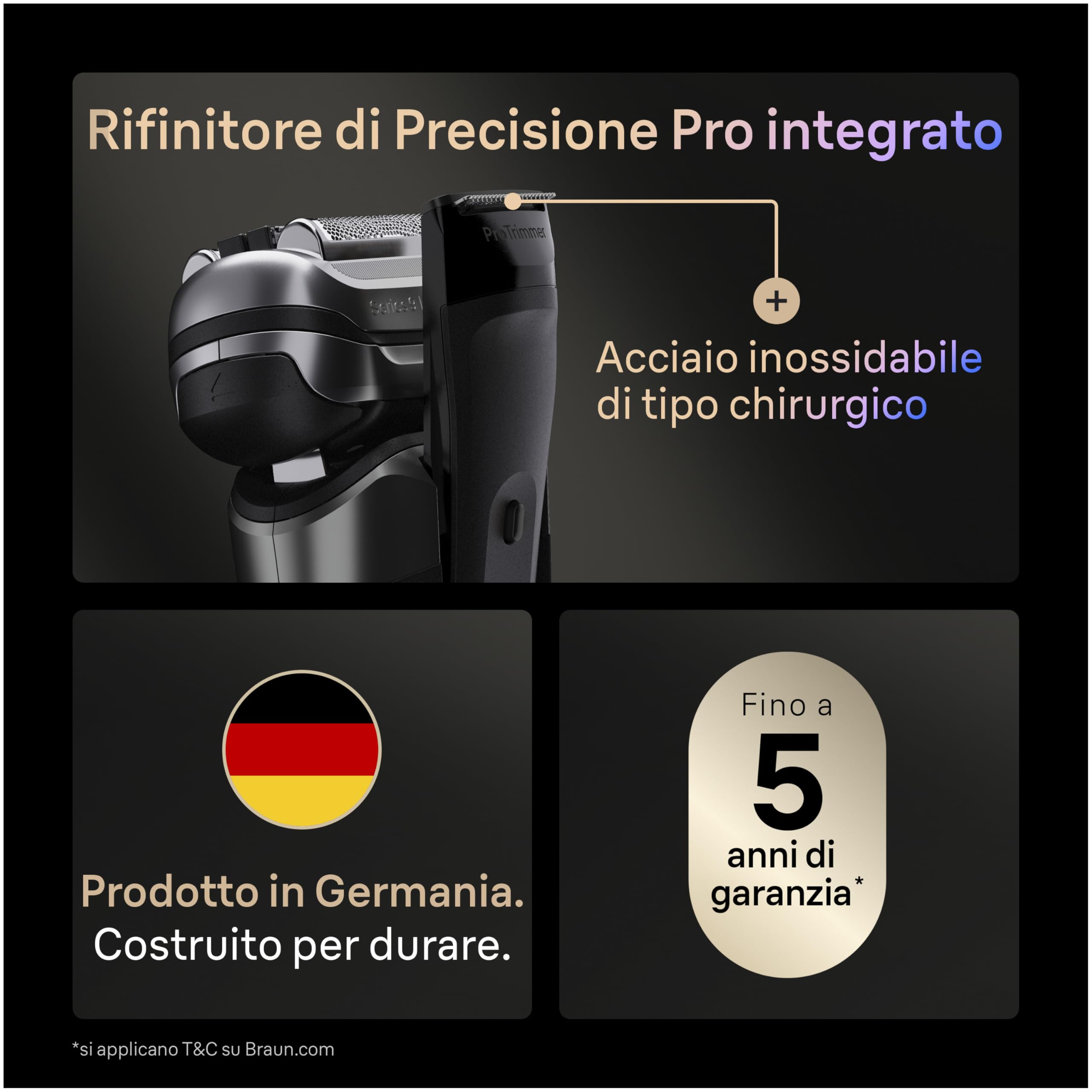 Braun Serie 9 PRO + Rasoio Elettrico Barba, Wet&Dry, 5+1 Lame Di Precisione Ultra Sottili, Regolabarba Uomo, Rasoio Barba, 60 Min Utilizzo, PowerCase, Base Di Ricarica, Regolabarba Braun 9625S Grafite