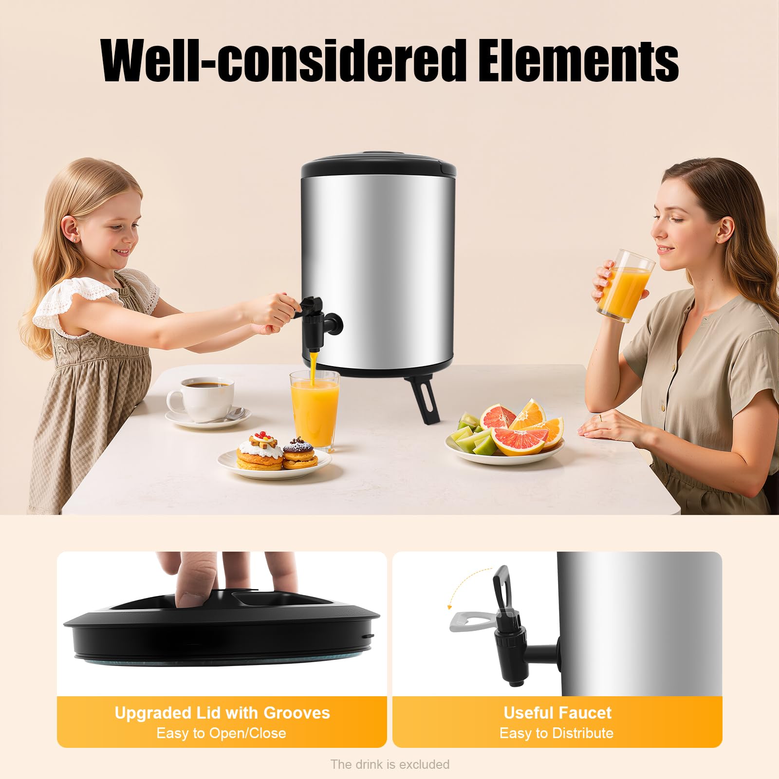 Distributore di bevande calde e fredde con isolamento in schiuma PU, dispenser da tavolo autoportante con supporto pieghevole, capacità interna da 4,5 l, portatile, per caffè, tè, zuppa, commerciali e