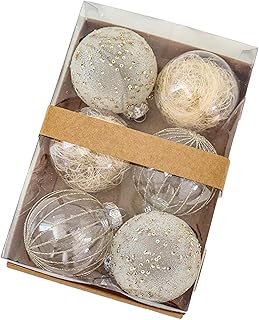 curfair Shatterproof Christmas Ball 6pcs 8cm Clear Ornaments Tree Hanging Decoration for Halloween Wedding Holiday Party Festive Home Decor Plastic Champaign Gold