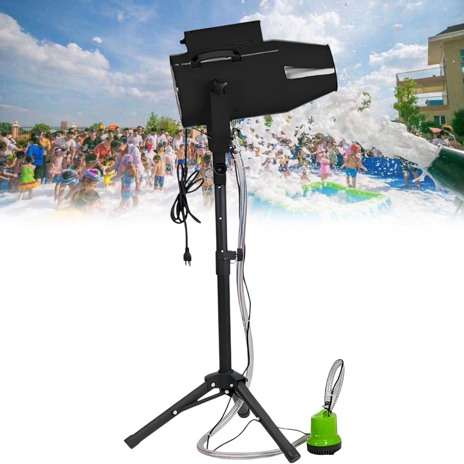 SHUMIAO Foam Machine 1000W, Jet Foam Maker with Tripod Stand & Water Pump, Massive 20m³/Min Output, Great Special Effect for Outdoor Festivals, Summer Pool Party, Entertainment Events