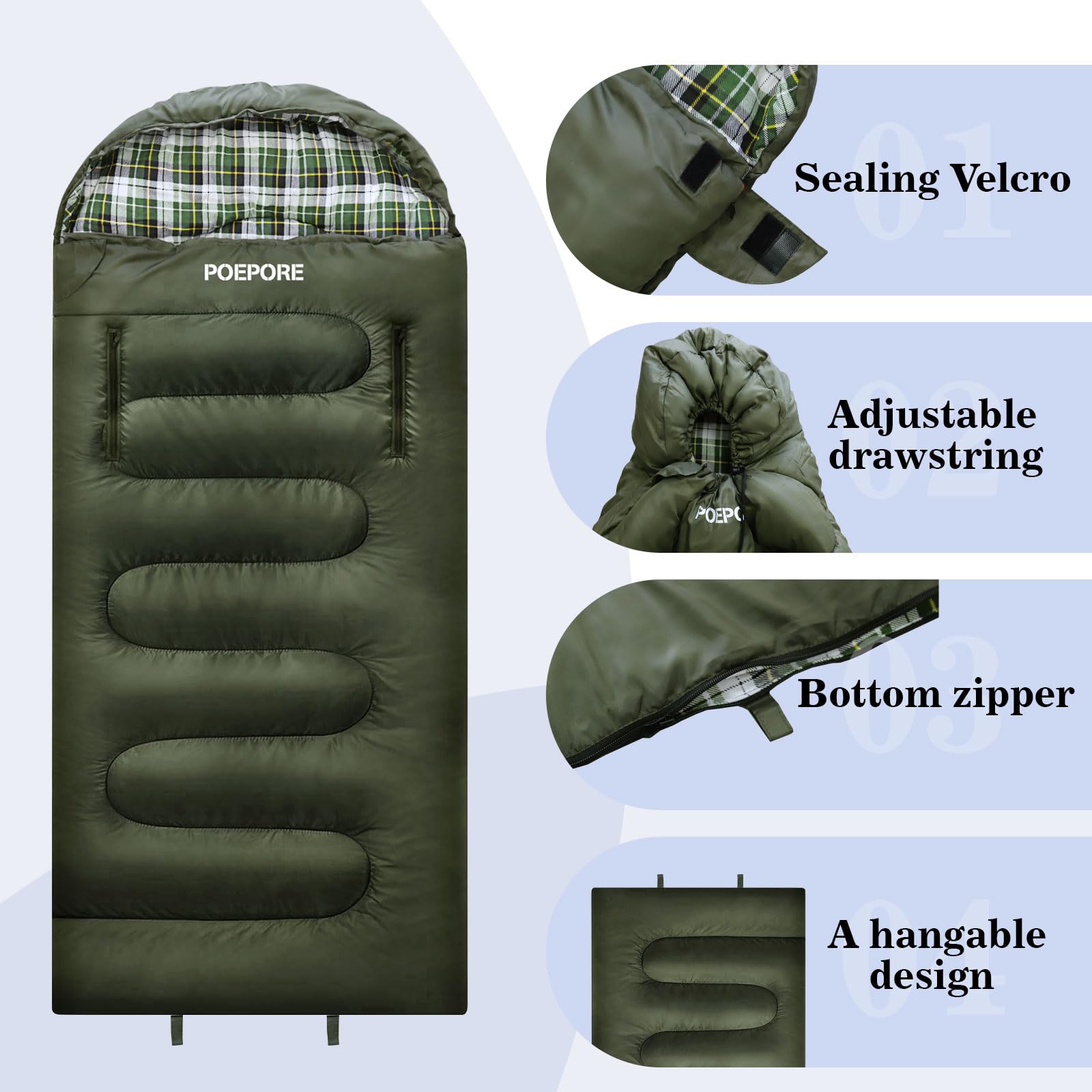 Sacs de couchage pour adultes en flanelle de coton léger avec trous de fermeture éclair pour bras XXL avec oreiller sac de compression pour le camping en plein air, la randonnée