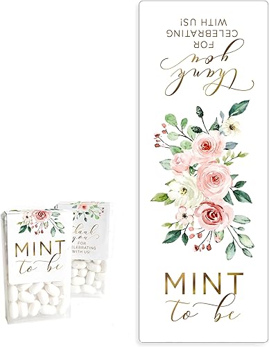 Pegatinas de menta para recuerdos – Pegatinas de recuerdo de boda Mint to Be – Recuerdo de ducha – Juego de 48 – Solo etiqueta – Flores rosas