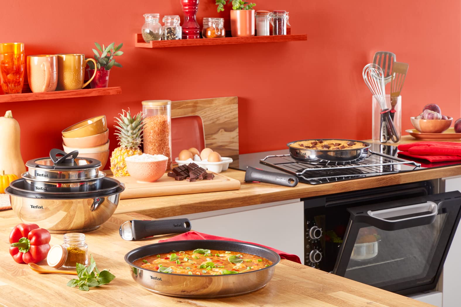Tefal Ingenio - Set di pentole 8 padelle con Manico Rimovibile, induzione, in Acciaio Inossidabile, Rivestimento Antiaderente, impilabile, Compatibile con lavastoviglie, Emotion L8979804