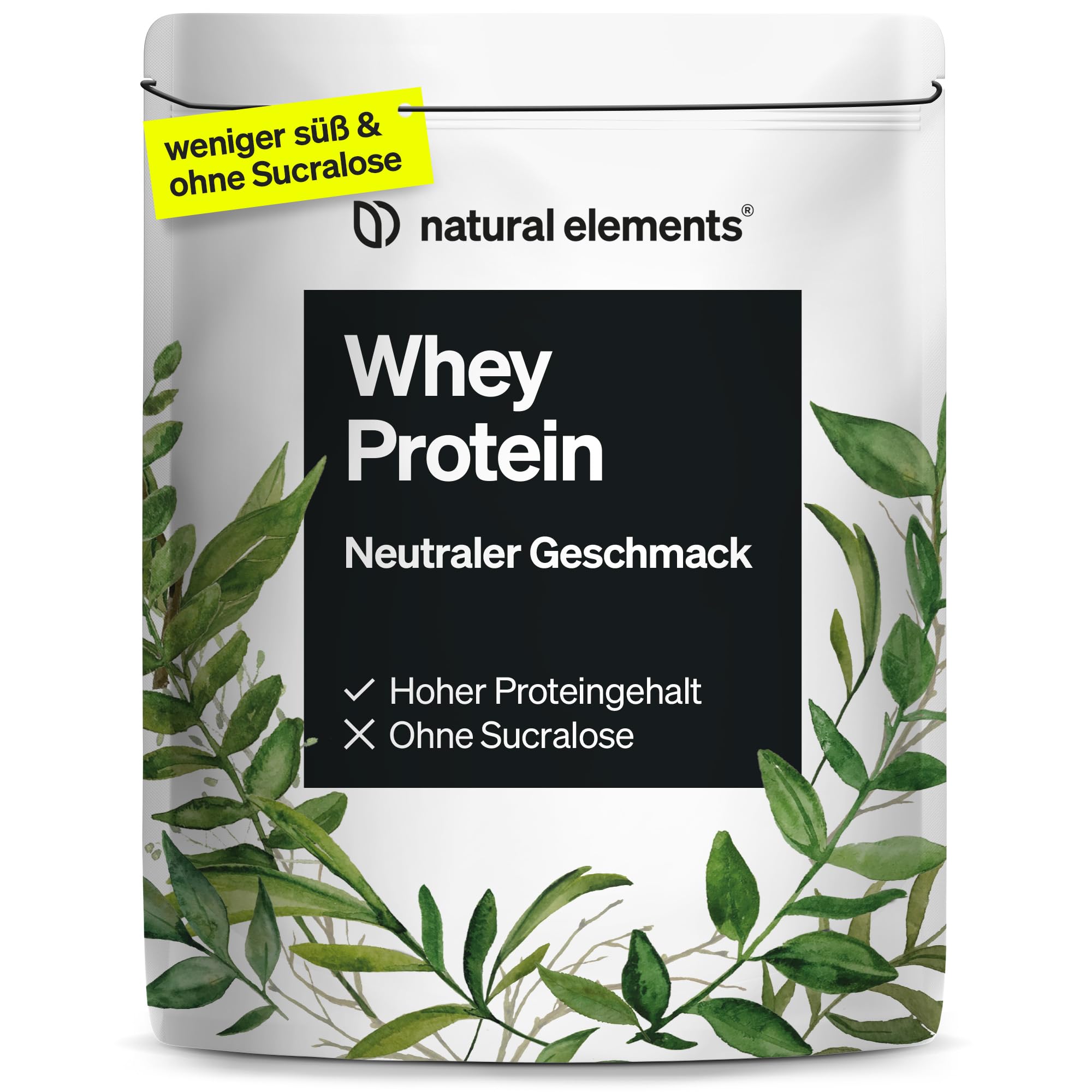 natural elements Whey Protein Pulver – Neutral – 1kg – 25g Protein pro Portion – ohne Süßungsmittel, ohne Aromen – hochdosiert – in Deutschland produziert & laborgeprüft