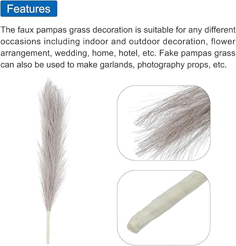 Miniatura 4 de uxcell 3 piezas de hierba de pampa sintética pequeña de 17.7 pulgadas de hierba de pampa esponjosa falsa 7 ramas, relleno de jarrón artificial para