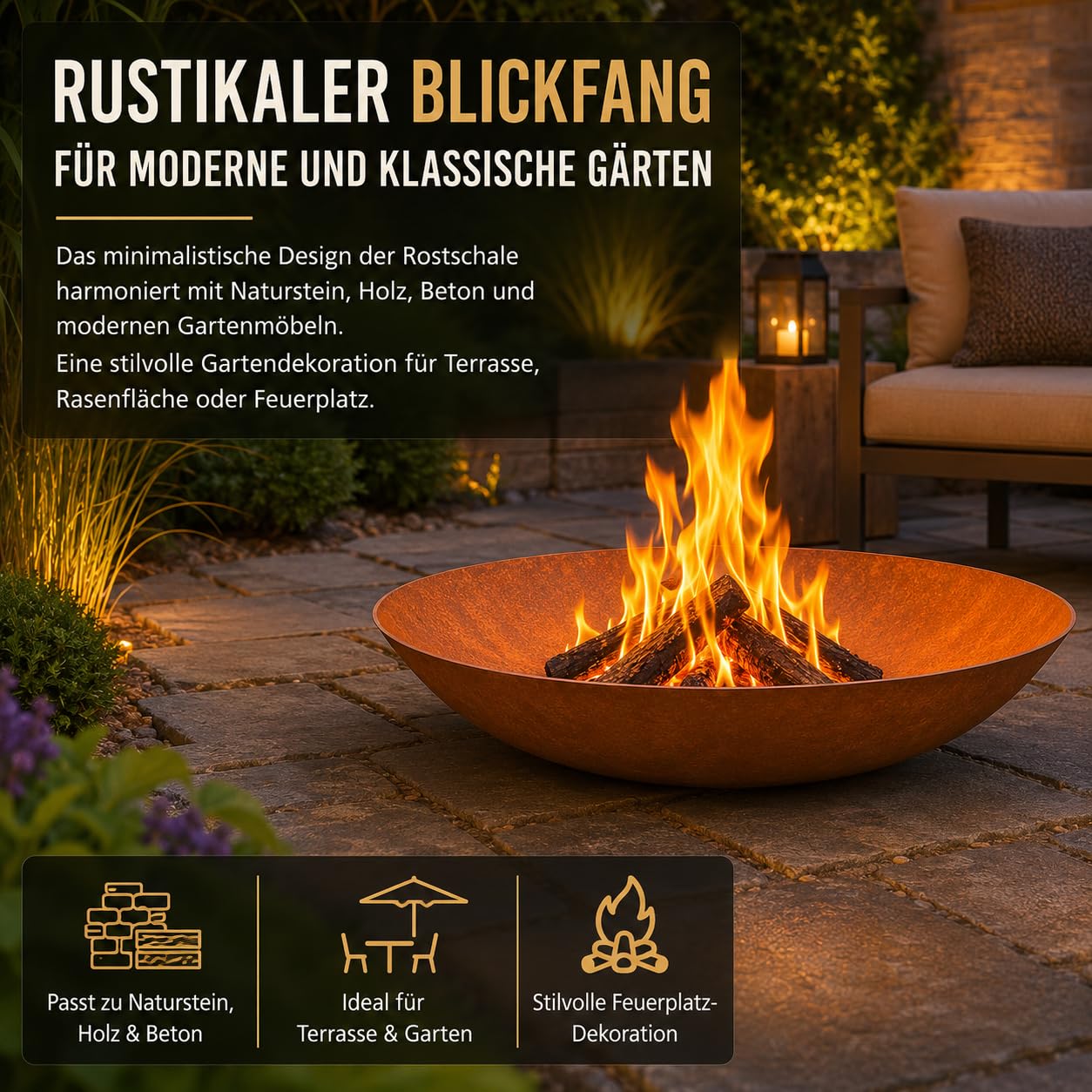 Edelrost Garten Feuerschale Rost Pflanzschale aus Metall Rost 70cm 2mm T 18cm
