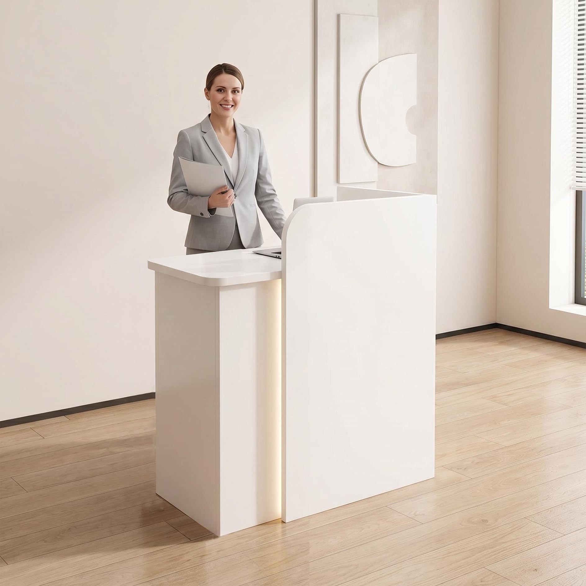 Banco Reception Piccola Moderno con LED, Bancone Reception per Negozio con Cassetti a Chiave, Bancone Cassa in Legno, per Spazi Commerciali Compatti (60X45X100CM)