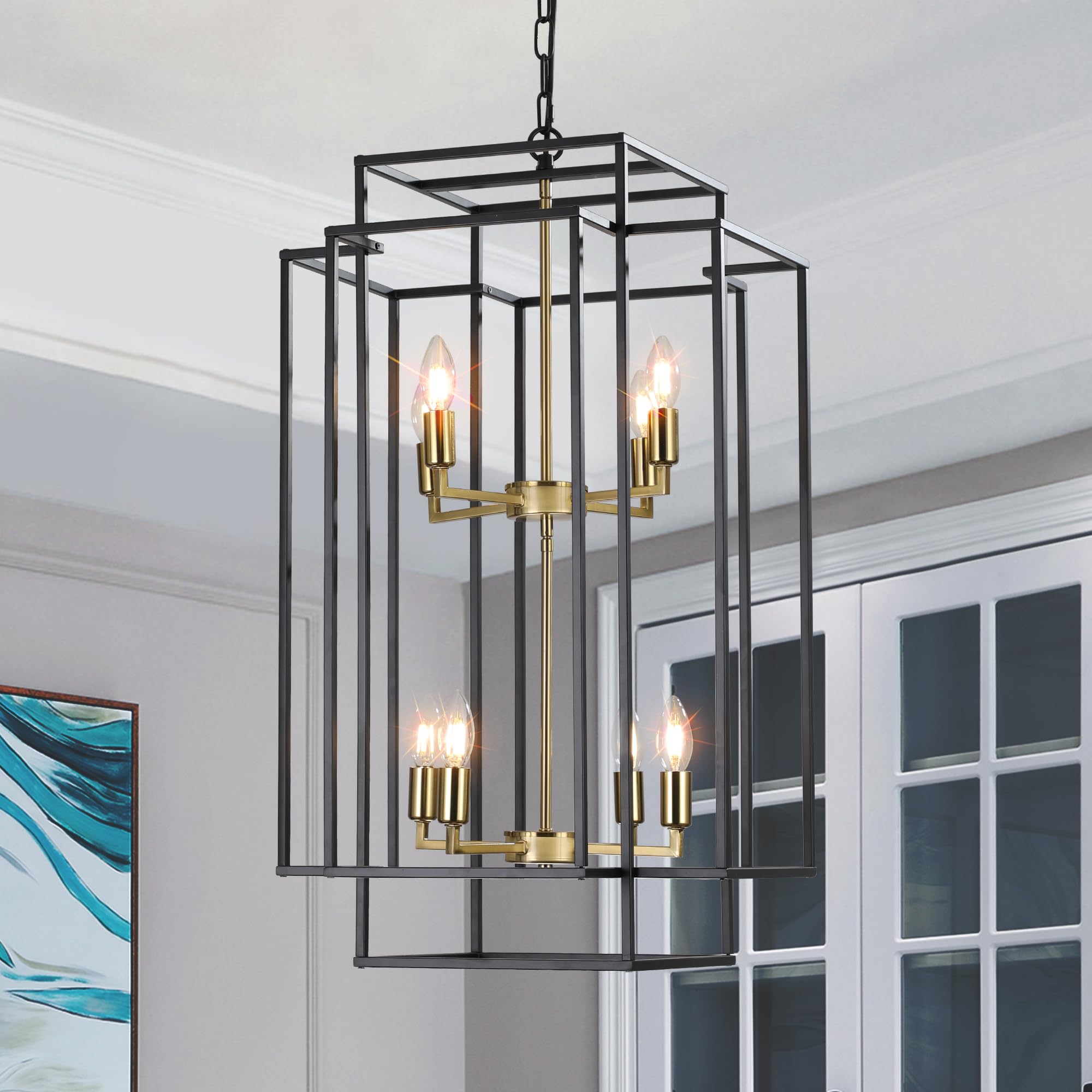 GINSENGLUX Modern Staircase Chandelier Crystal Pendant Light Raindrop Long Chandeliers Round...