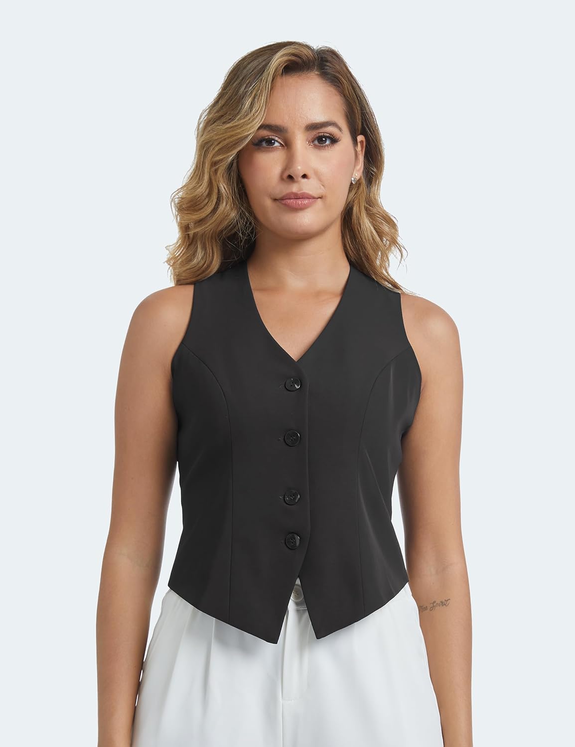 Women Suit Vest V Neck Button Down Vests Tops Sleeveless Business Casual Work Blazer Waistcoat - Image 3