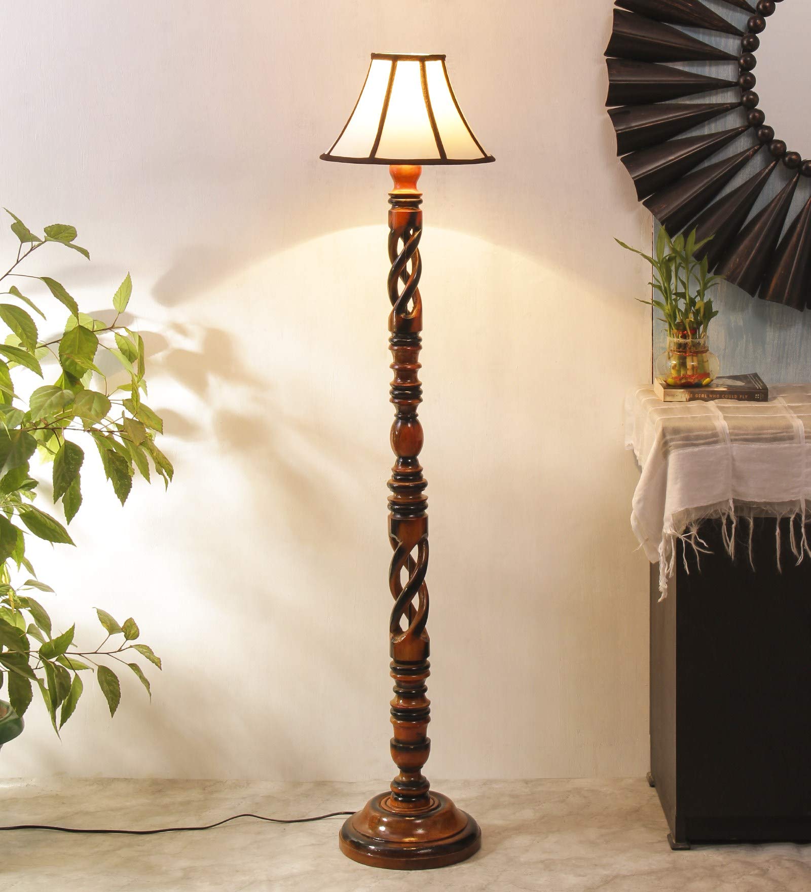 Devansh A324, Cotton Drum Designer Fashionable Wooden Floor Lamp for Home Decor (Off White& Brown, Medium)-image-23