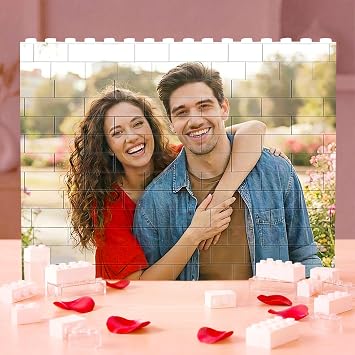 VEELU Custom Building Blocks Puzzle from Photos Personalized Picture Frame Puzzles Romantic Home Desk Decor Anniversary Valentines Day Birthday Gifts for Him Her Boyfriend Couple