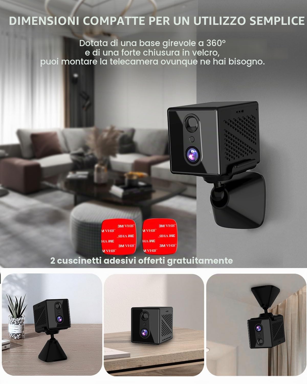 aidowocam Mini telecamera, 5G WiFi telecamera di sorveglianza interna, telecamera di sorveglianza interna, archiviazione cloud gratuita, batteria a lunga durata in standby, rilevatore di movimento