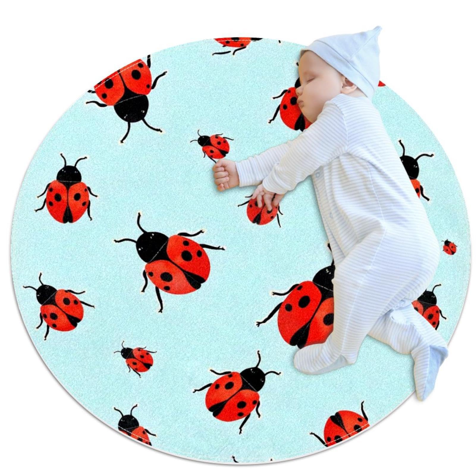 Tapis de salle de bain antidérapant motif coccinelles rond 1m pour tapis de sol chambre