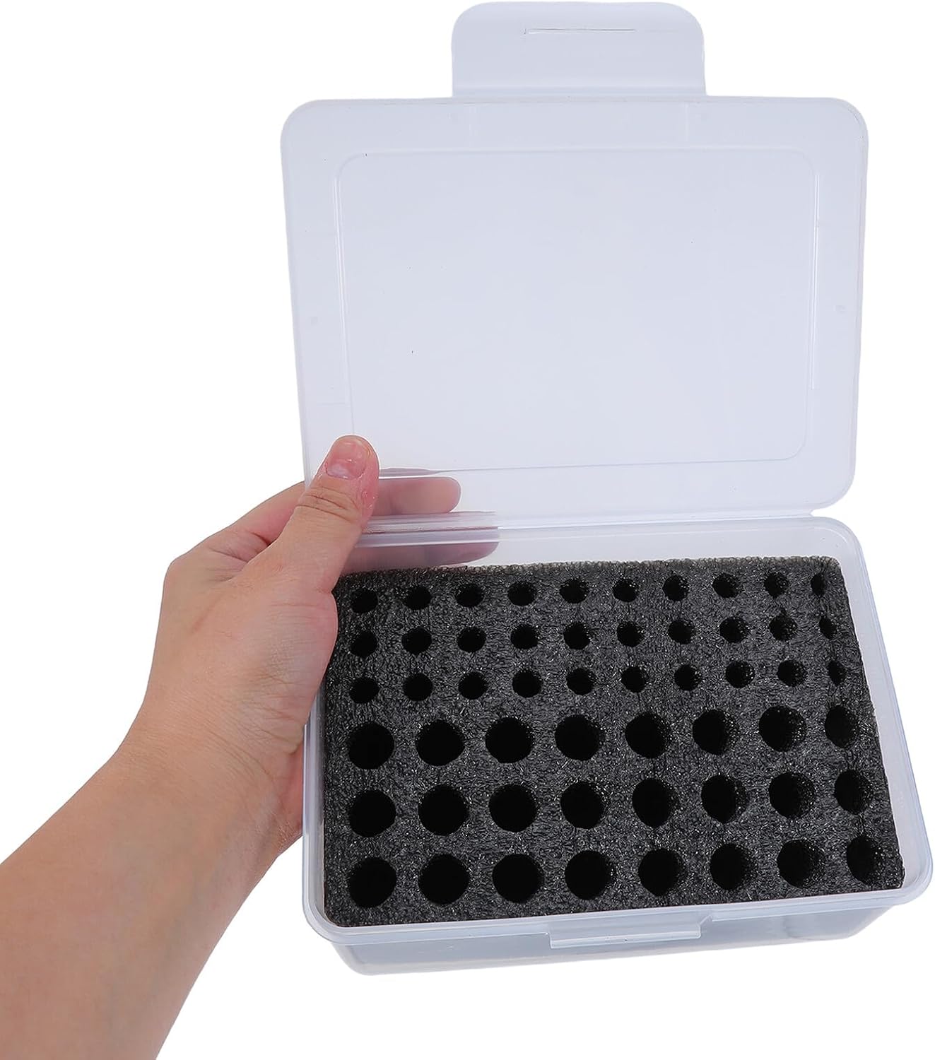 SECFOU Stackable Aa AAA Battery Organizer Storage Box with Lockable Lid and Black Foam Insert for Household and Flashlight Batteries