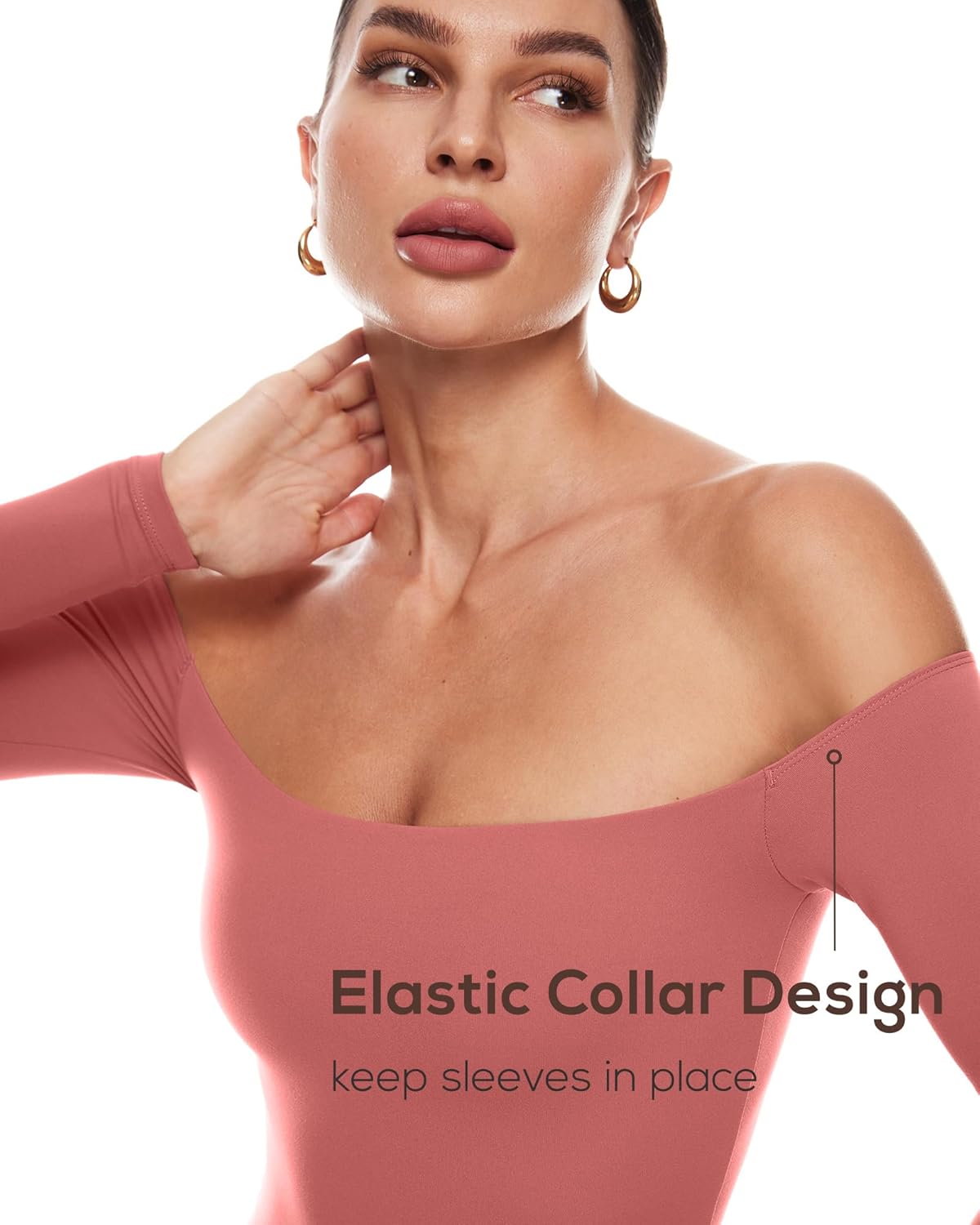 INLYRIC Women's Natrelax Off The Shoulder Bodysuit Long Sleeve Thong Sexy Bodycon Slim Fit Tops Leotard - Image 2