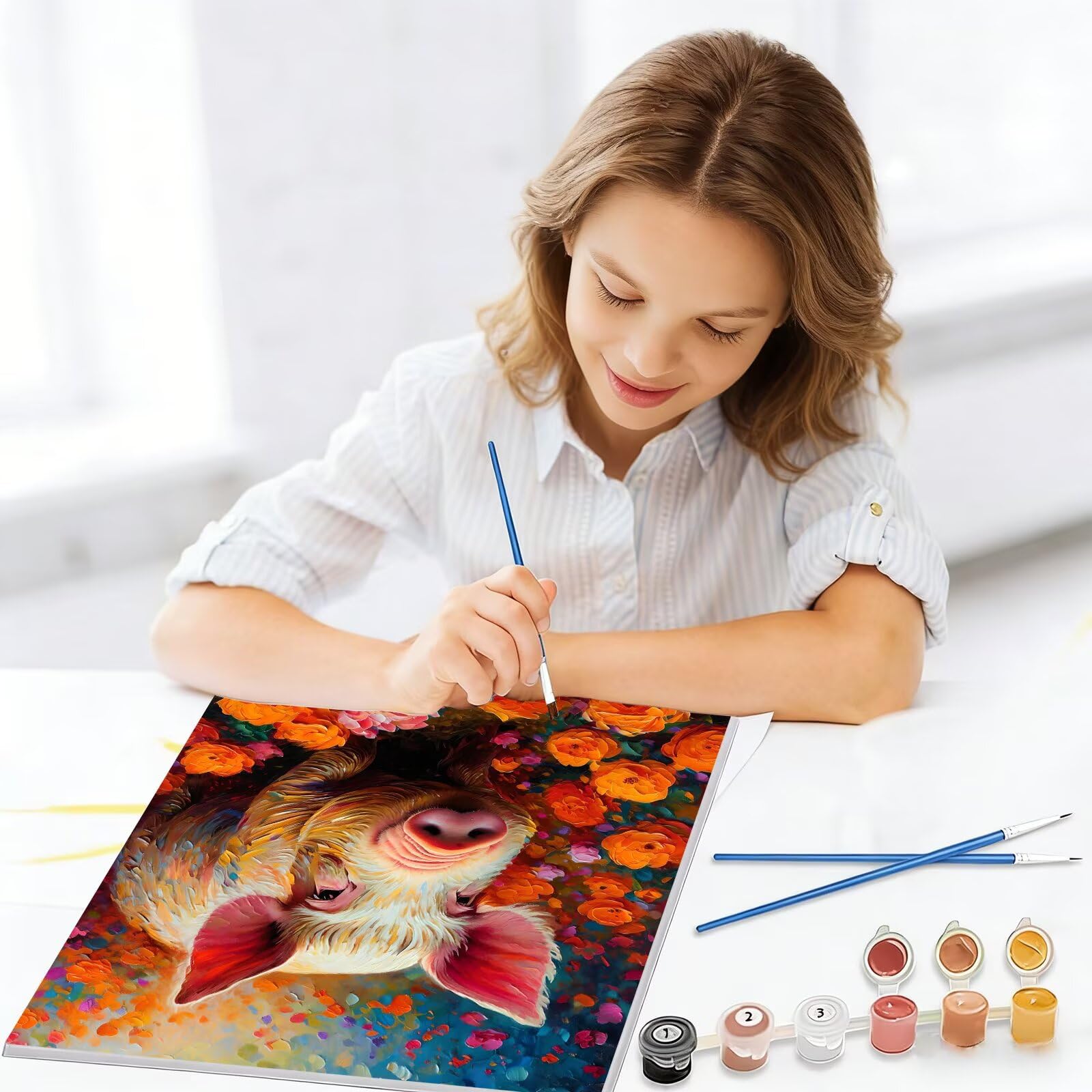 Malowanie według numerów dla dorosłych kwiat, rękodzieło dla dorosłych świnia Paint by Numbers Kits, Zestaw do malowania według numerów z pędzlami i farbami akrylowymi, dekoracja domu, 90x120cm, (bez