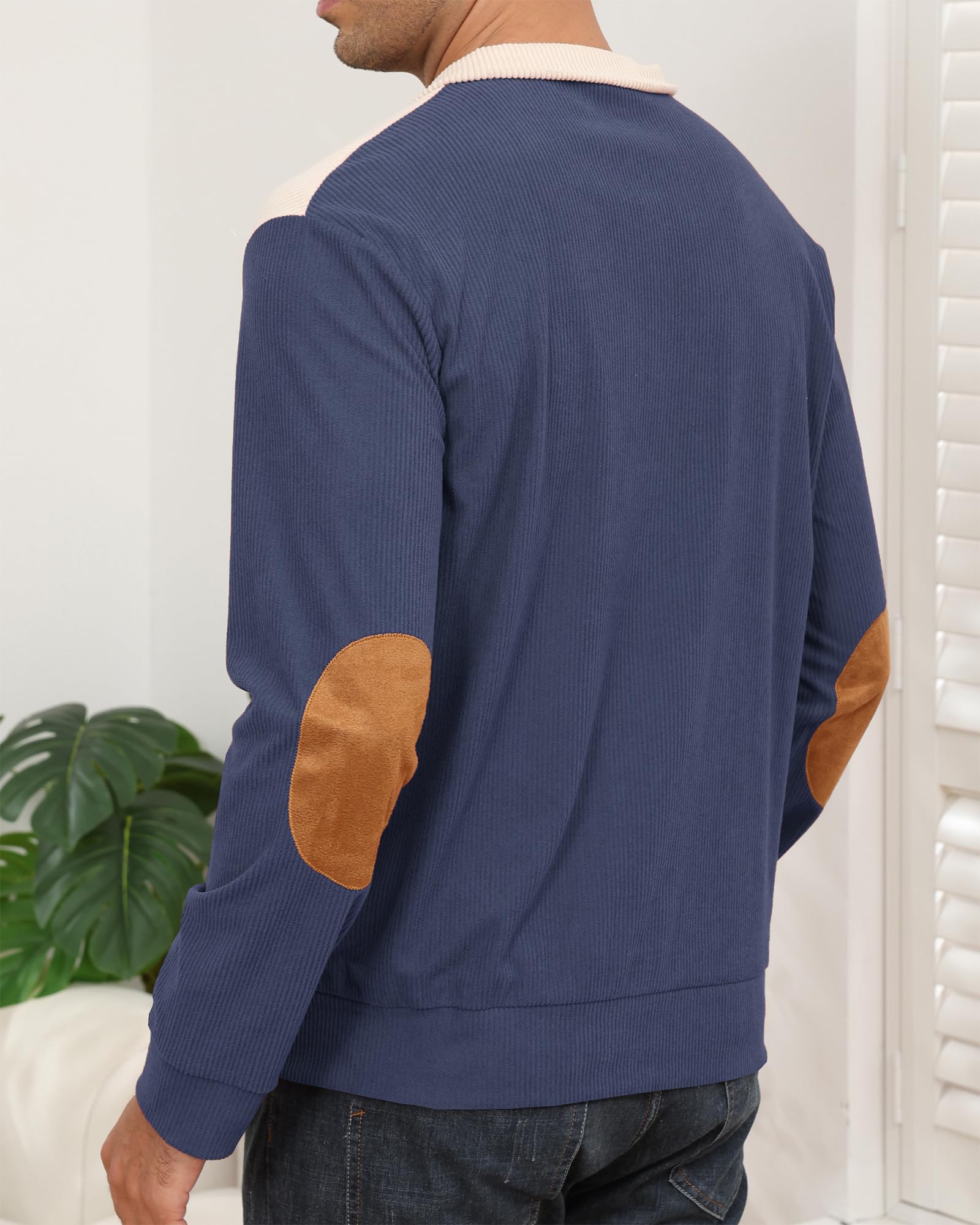 PRIVIMIX Sweat Homme sans Capuche Léger Pull Col à Boutons Sweatshirt Velours Côtelé Sweet M-3XL