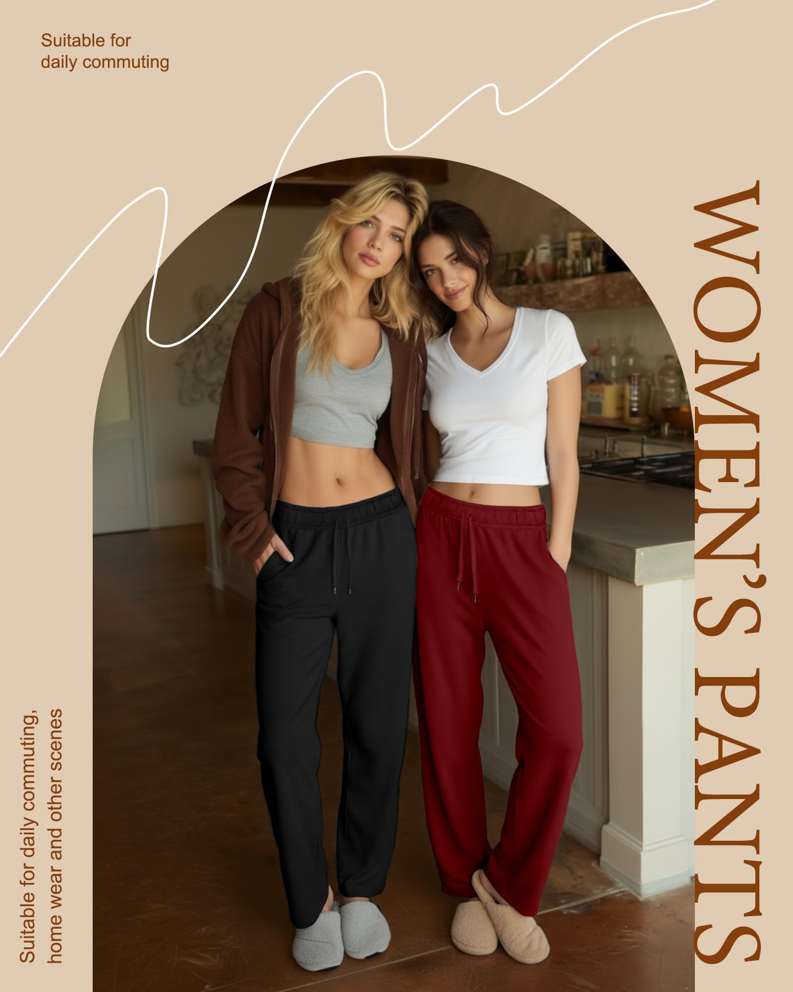 3 Pack Womens Lounge Pants Wide Leg Drawstring Casual Palazzo Trousers High Waisted Yoga Sweatpants with Pockets