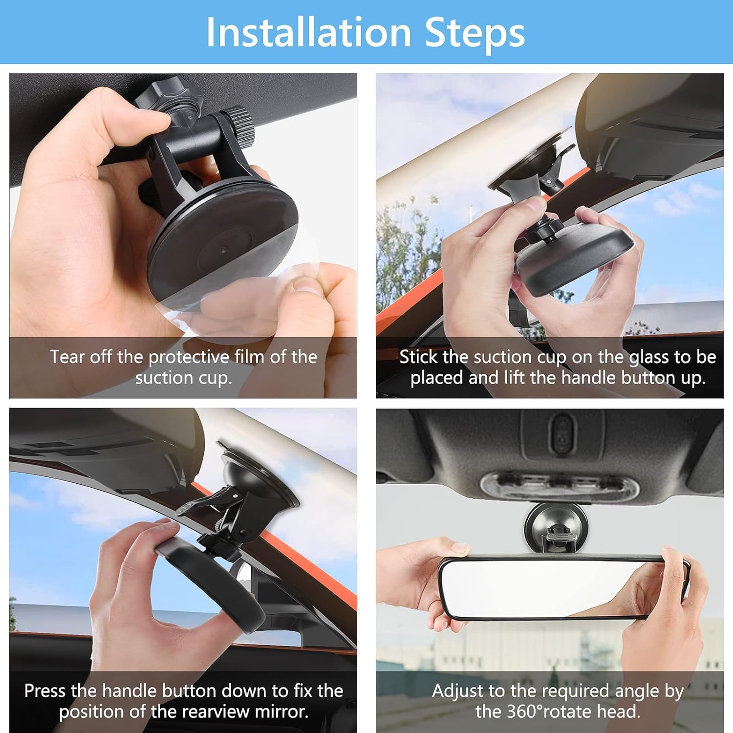 Interior Car Mirror With Suction Cup, Adjustable Wide Angle Panoramic Mirrors 360 Rotation Universal Interior Car Mirror With Suction Cup, Adjustable Wide Angle Panoramic Mirrors 360 Rotation Universal