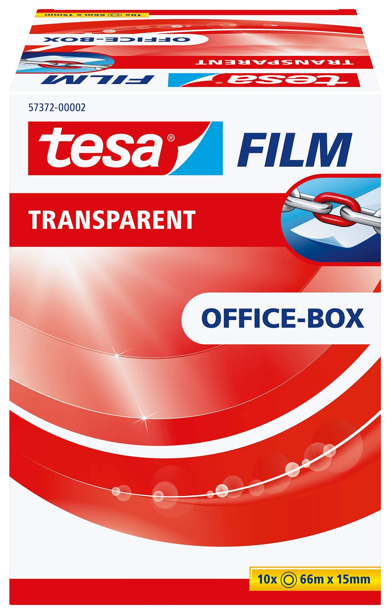 tesafilm Ruban Adhésif Transparent - Résistant au Vieillissement et au Déchirement - Rubans avec grande adhérence, 66 m x 15 mm - Pack de 10 Rubans
