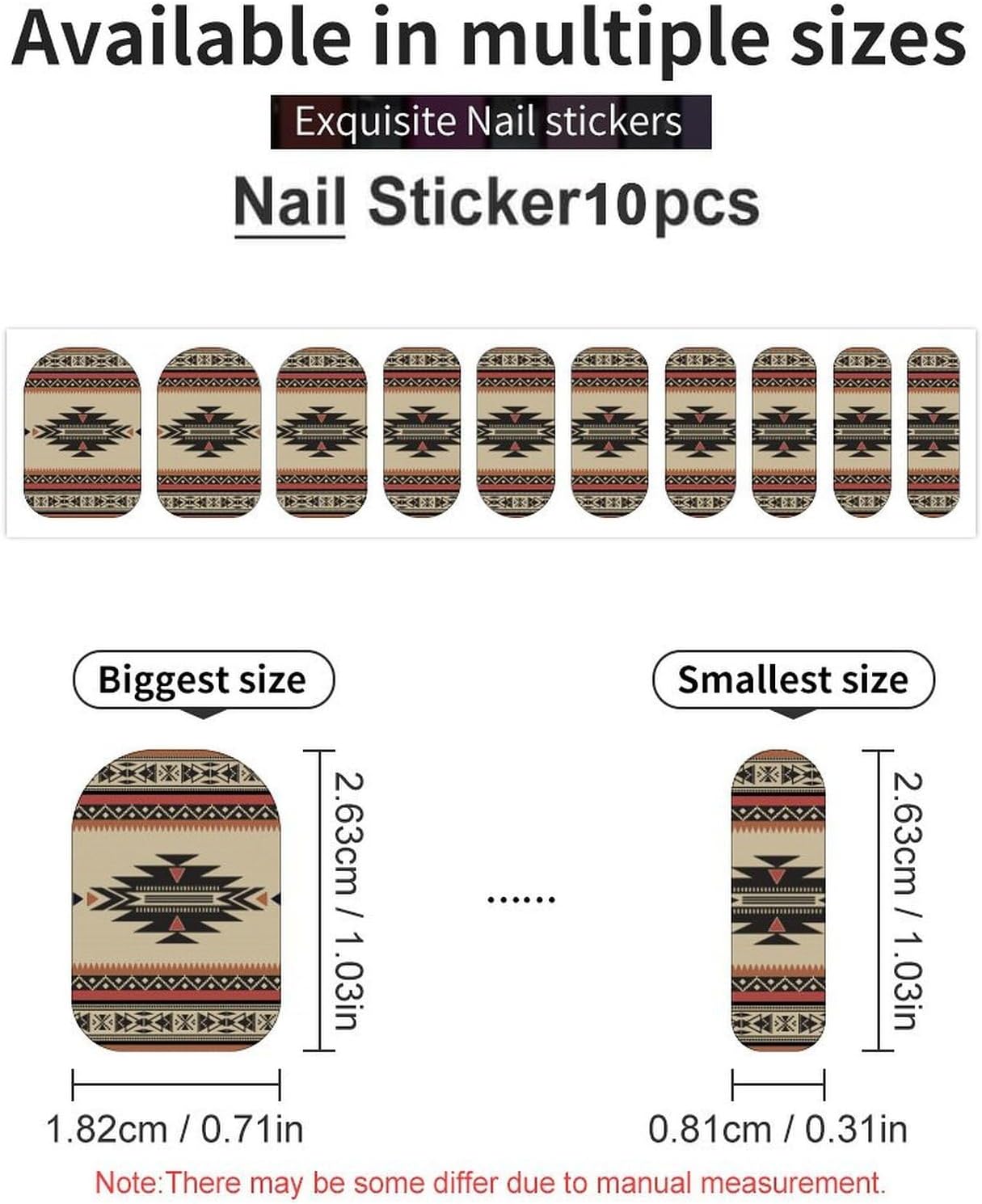 Native Tribal Woven Pattern in Browns, Black, Rust Nail Sticker Self-Adhesive Nail Art Supplies for Women Manicure Decor 10PCS image 3