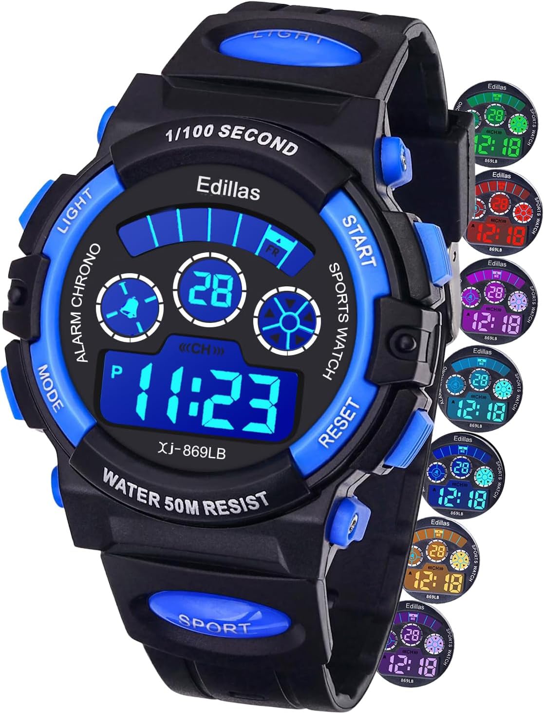 Kids Watches Boys Digital, 7 Colors LED Lights 50M Waterproof Wristwatches for Children Students Teenagers Sport Outdoor Multifunctional with Stopwatch/Alarm Ages 7-15