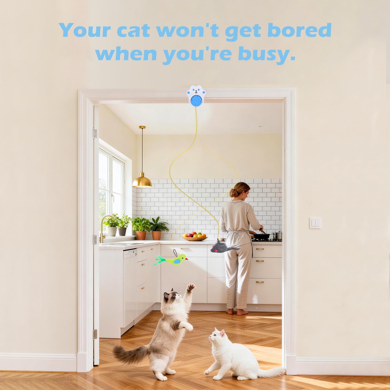 Juguete interactivo para gatos de interior con control remoto, 4 velocidades de salto ajustables, juguetes automáticos recargables para gatos adultos aburridos de interior, juguete de pájaro