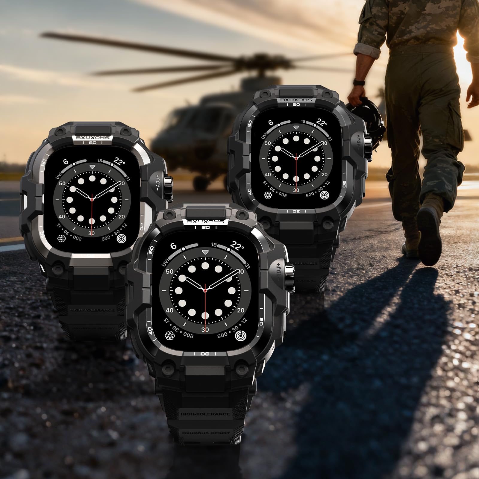 BXUXOHS Resistentes Funda y Correa para Apple Watch 44mm Hombre,para Apple Watch SE 3/SE 2a Generación/SE/Series 6/5/4,Protector Antigolpes de Nivel Militar,Correas Táctica para iWatch 6/5/4/SE 3/2
