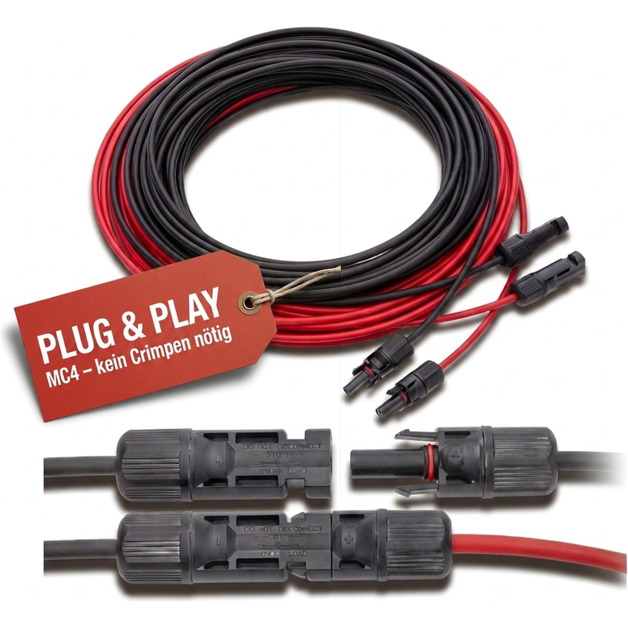 APV Solarkabel Verlängerung 6mm² 15 m Rot/Schwarz | Anschlussbereit mit Buchsen & Steckern | Witterungsbeständig für Photovoltaik-Anlagen