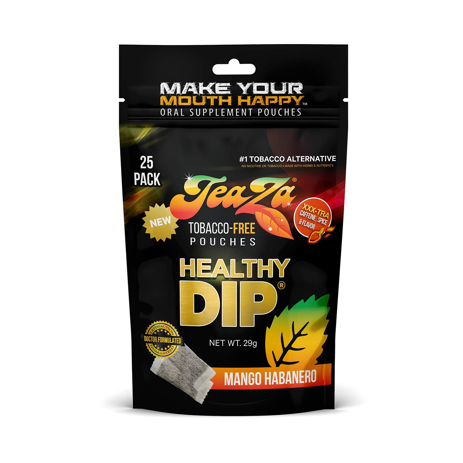 Teaza Energy Pouches Tobacco Alternative Nicotine Free Dip, Smokeless Alternative Snuff Healthy Dip, Mango Habanero (1 Pack) Tobacco Free Chew Tropical Fruity Sweetness of Mangoes and Voilà