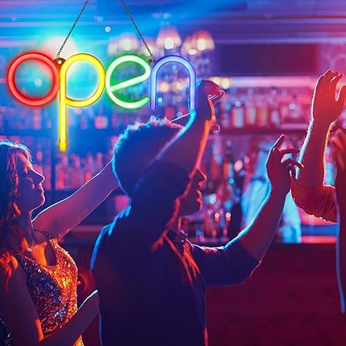 Miniatura 6 de Letrero LED abierto, 7 x 13.8 pulgadas, letreros abiertos para negocios, luz nocturna de neón abierta, decoración de pared, letreros abiertos LED