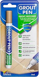 Grout Pen Beige Tile Paint Marker: Waterproof Grout Paint, Tile Grout Colorant and Sealer Pen - Beige, Narrow 5mm Tip (7mL)