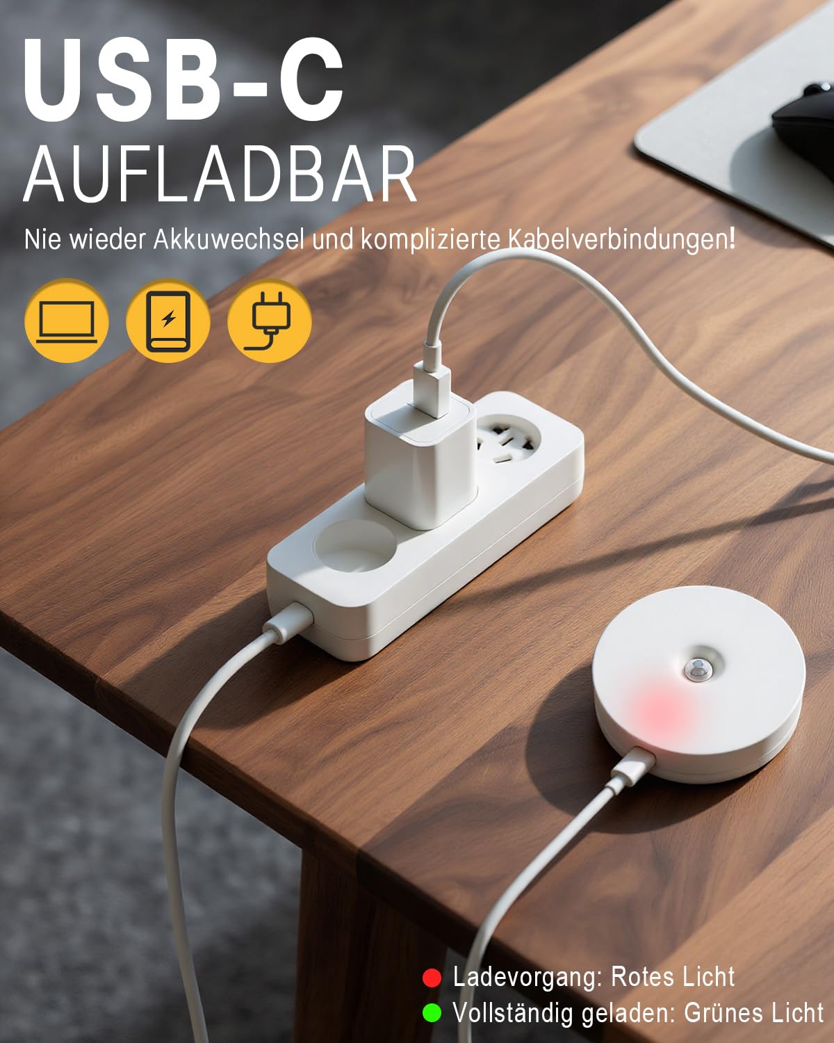 6PCS LED Bewegungsmelder Nachtlicht, Warmweiß, Selbstklebend, Auto Ein/Aus, Orientierungslicht für Flur Treppe Schlafzimmer