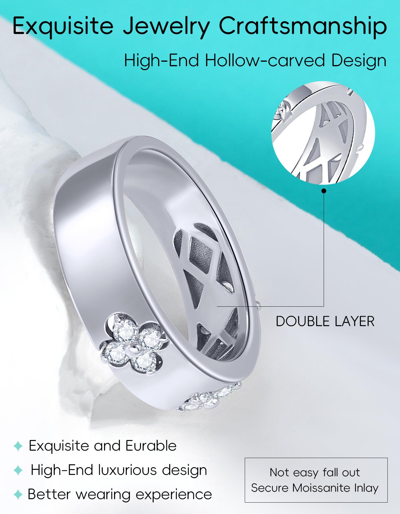 TIMELESSTAR Clover Moissanite Rings for Women Gifts,Premium Moissanite(D Color VVS1 Clarity 3EX Cut), 925 Sterling Silver 14K Gold Plated Non Tarnish