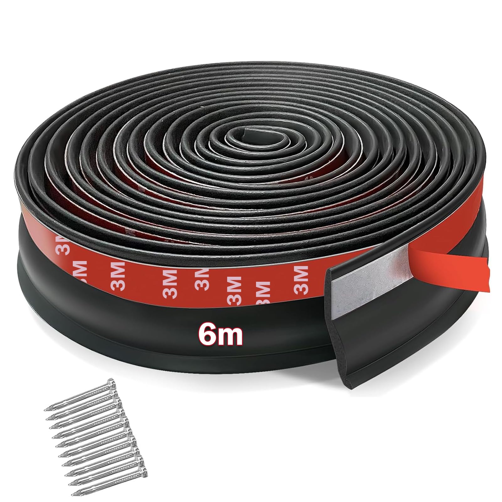 Junta Universal para Puerta de Garaje de 6 m - Tira de Repuesto de Goma Resistente a la Intemperie - Umbral Autoadhesivo