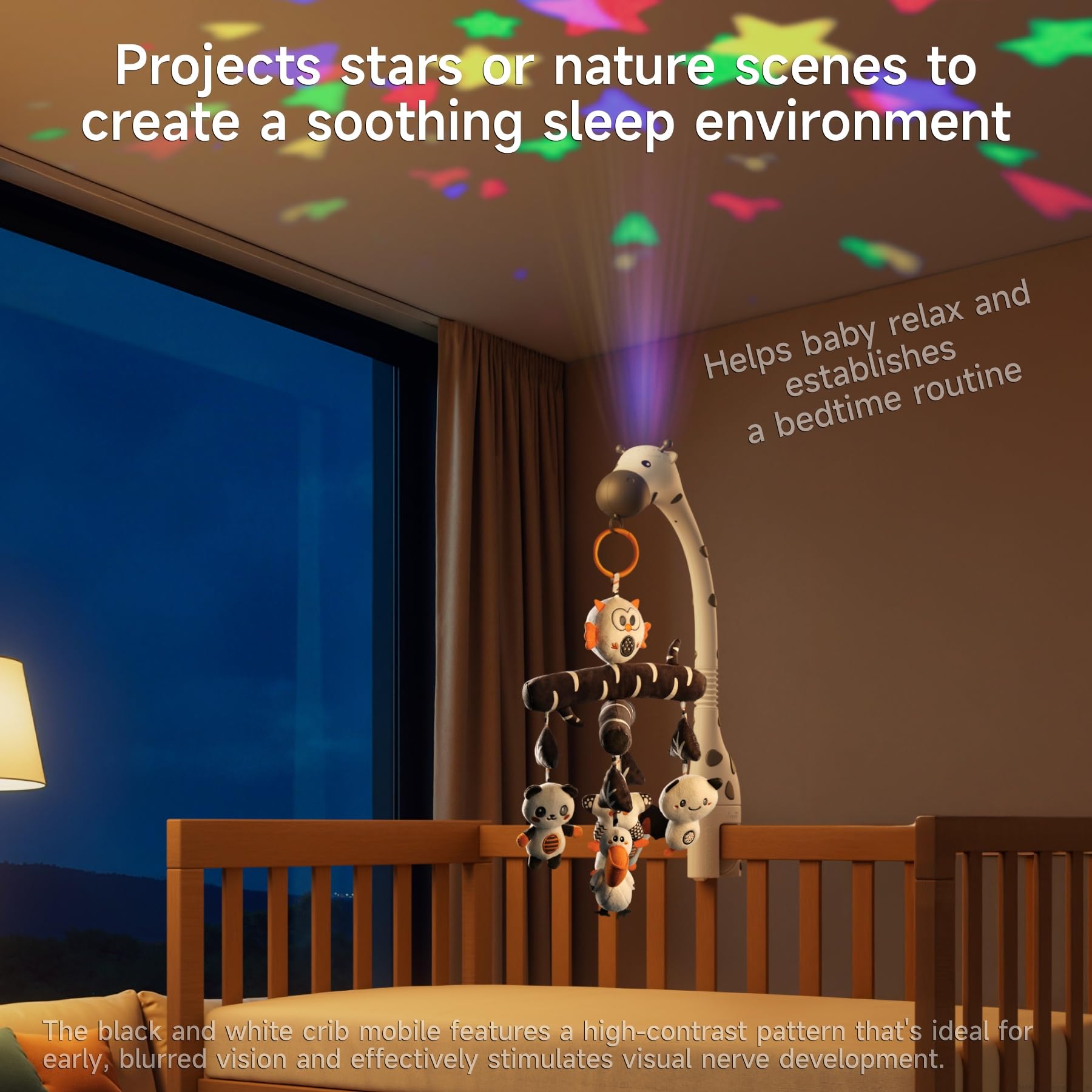 TUMAMA Mobile Toy for cot Crib Baby 0-3, 6-9, 12 Months, high-Contrast Crib Toy with Night Light with Projector - Image 4