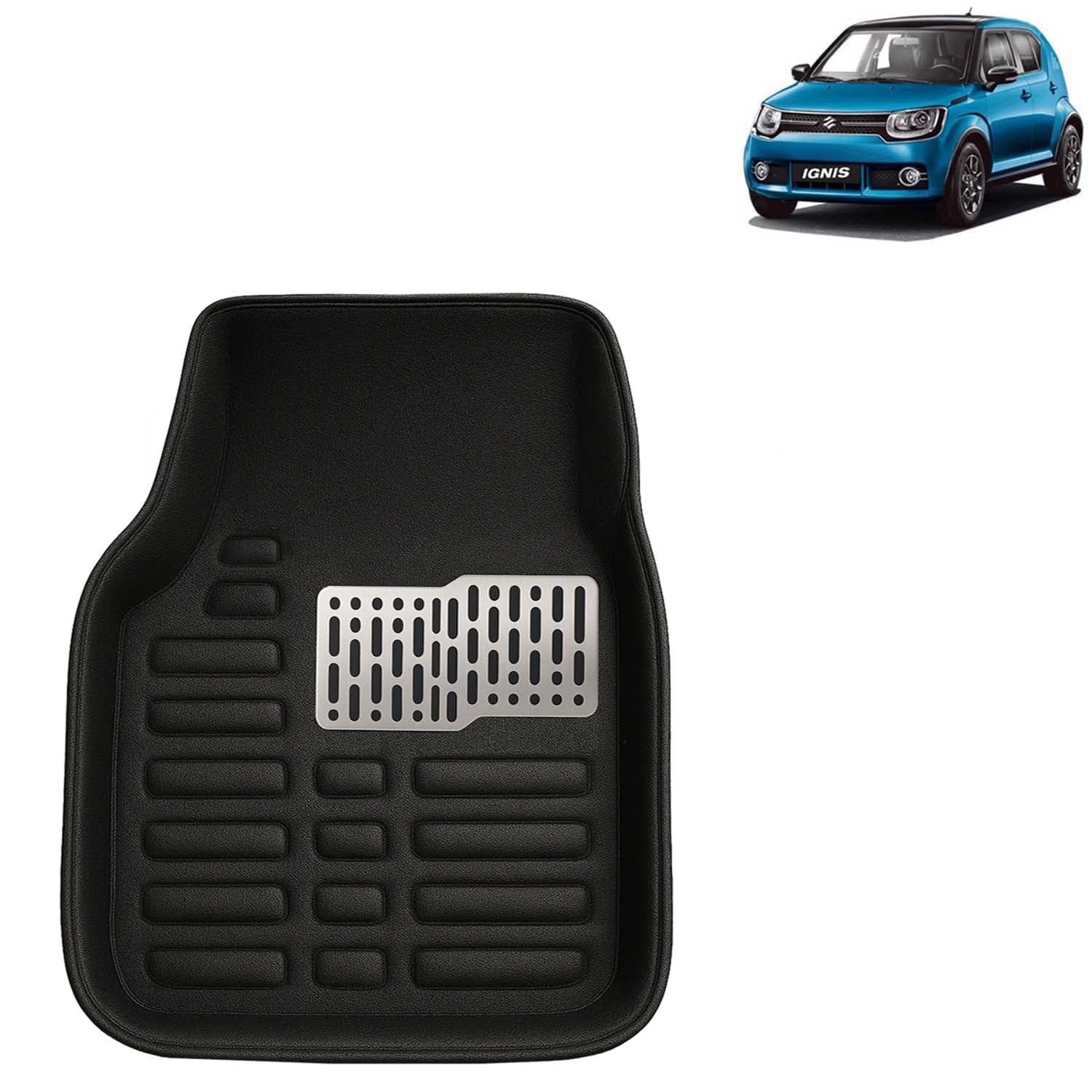 KINGSWAY® 4D Car Floor Foot Mats Compatible with Maruti Suzuki Ignis (Year 2016 Onwards) - Complete Set of 3 Pieces, Top-Notch PVC Material, Washable, Black
