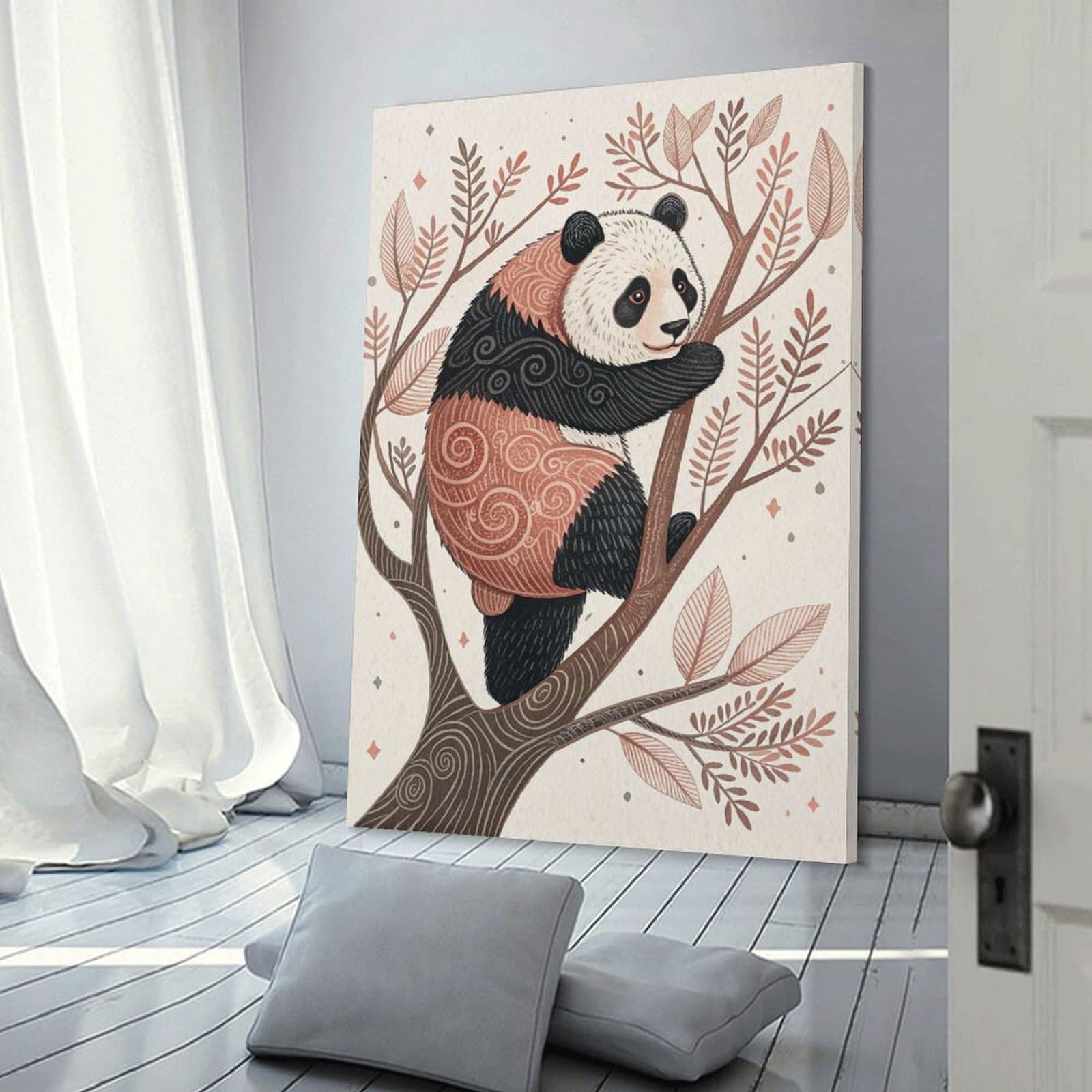 Junmoney Panda in A Tree Decorative Canvas Print, 24x36inch(60x90cm), for Gallery Wall Decor And Room Displays, Wall Decor Suited to Curated Displays