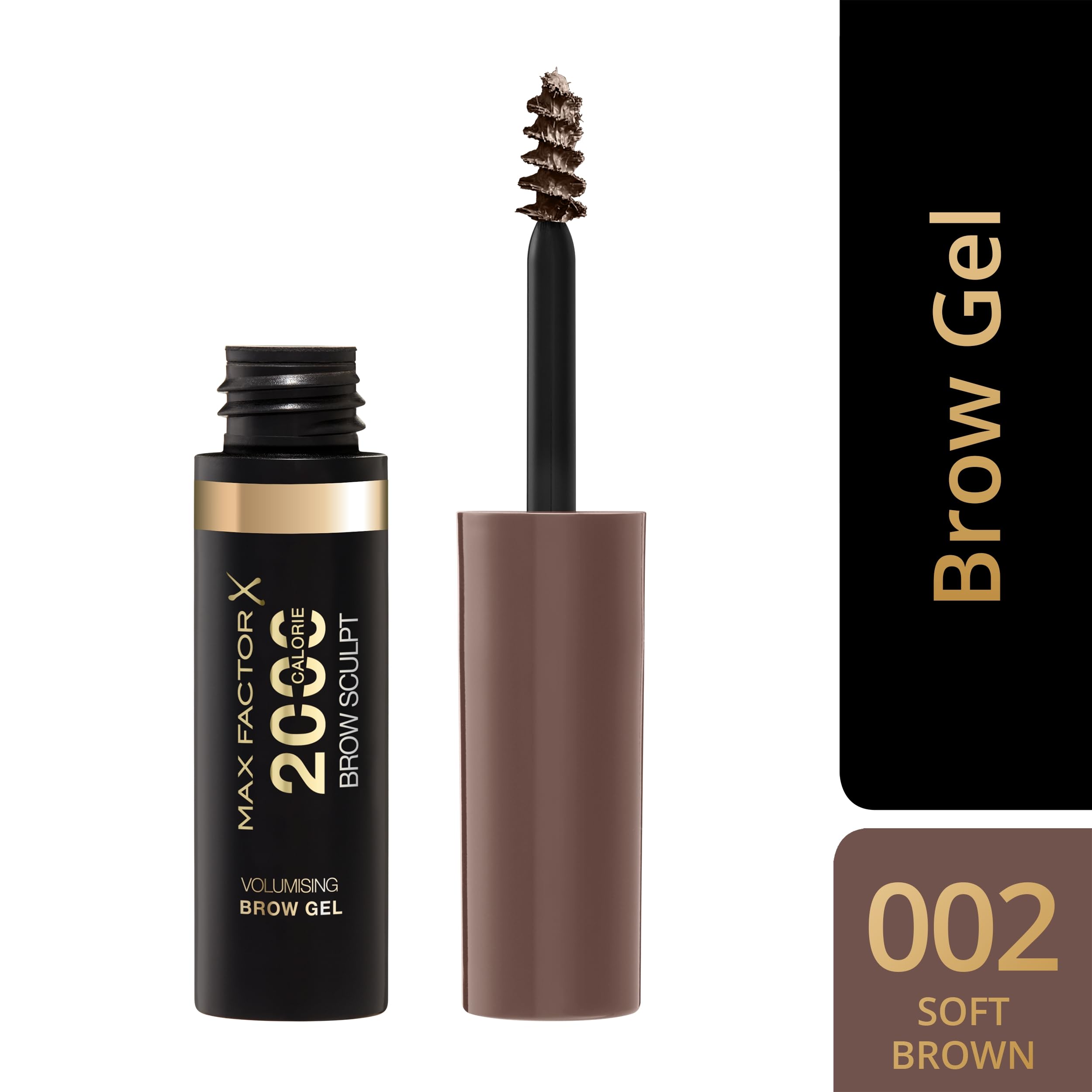 Max Factor 2000 Calorie Gel per sopracciglia, a lunga tenuta, sopracciglia più folte e voluminose, waterproof, non sbava, modella e accentua, 5 tonalità, 002 Soft Brown, 4,5 ml