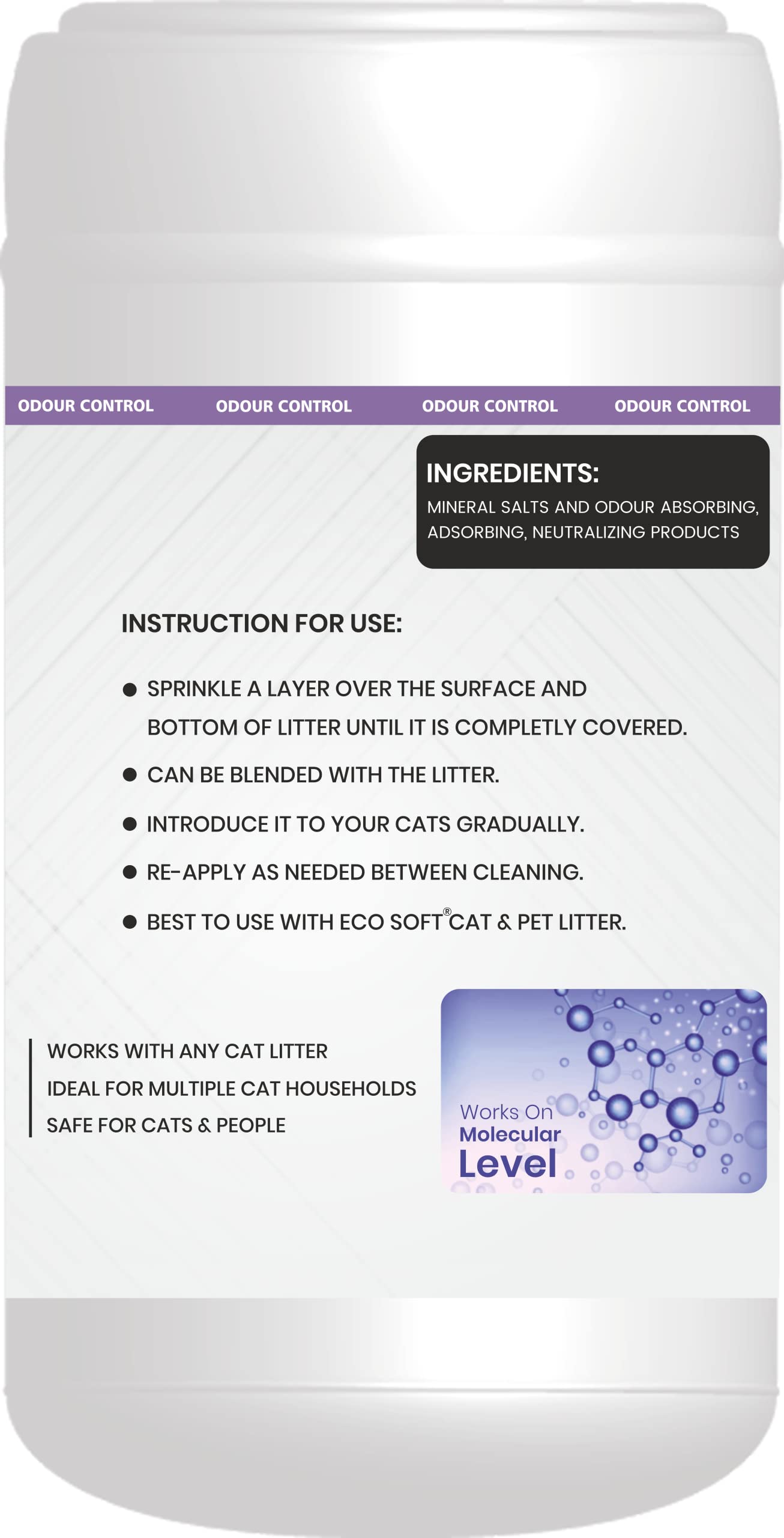 Eco Soft Cat Litter Deodorizer 750gms | Lavender Fragrance | Odour Eliminating Powder | Suitable for All Types of Litter | Longer Lasting Odour Control | Strong Cat Urine Smell Remover 1