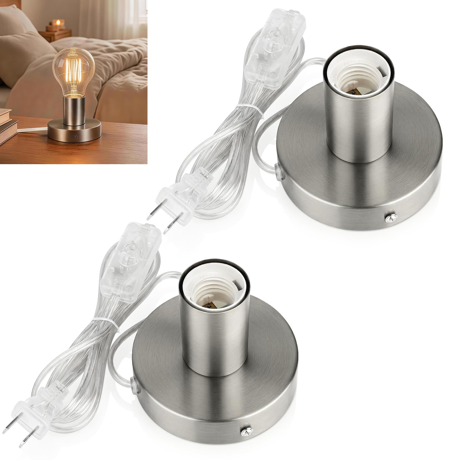 Photo 1 of 2 Pack Table Lamp Base, E26 Screw Light Bulb Socket Night Light Base,Nickel
