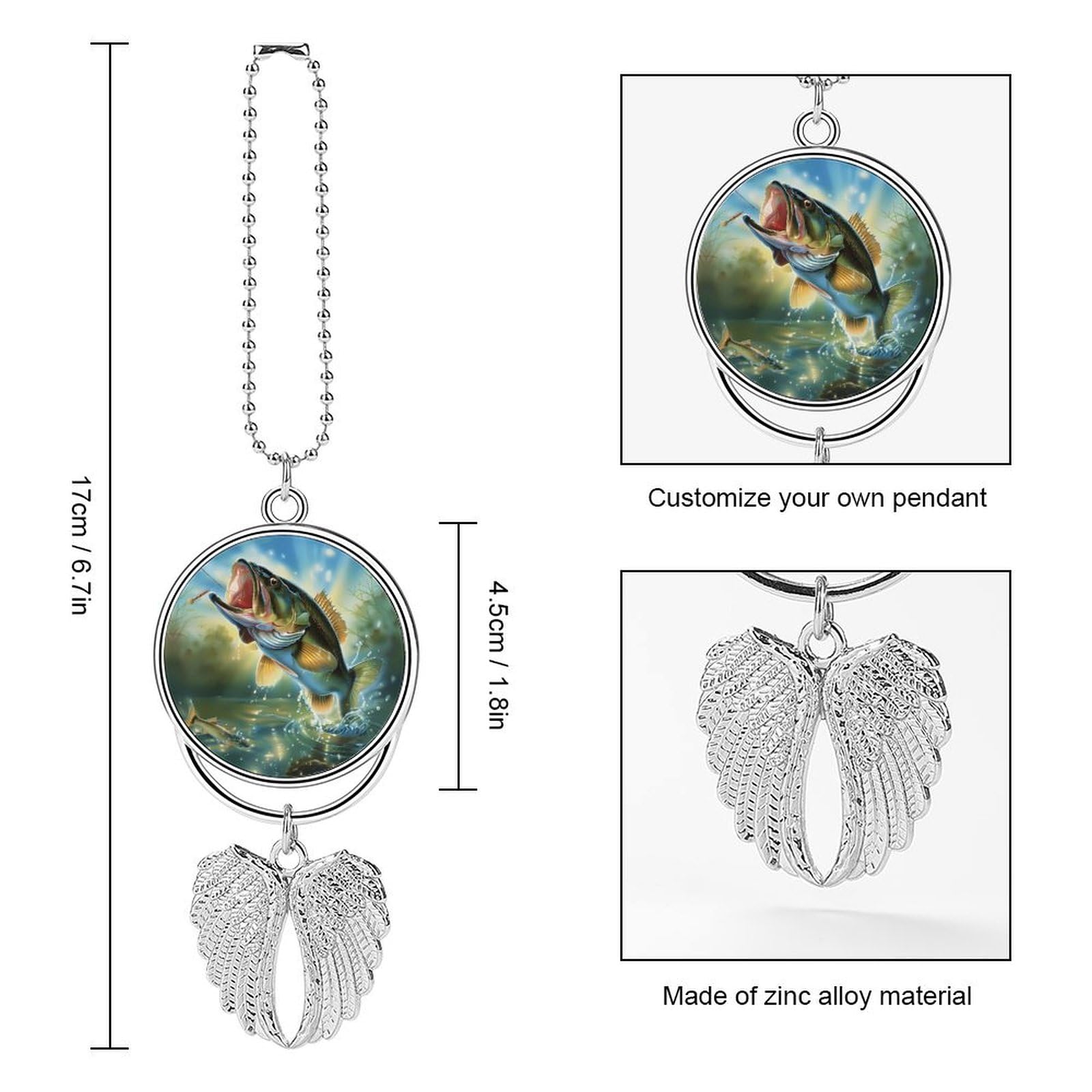 Bass Fishing Car Pendant Cute Car Hanging Ornaments Rear View Mirror Swing Accessories for Car Truck