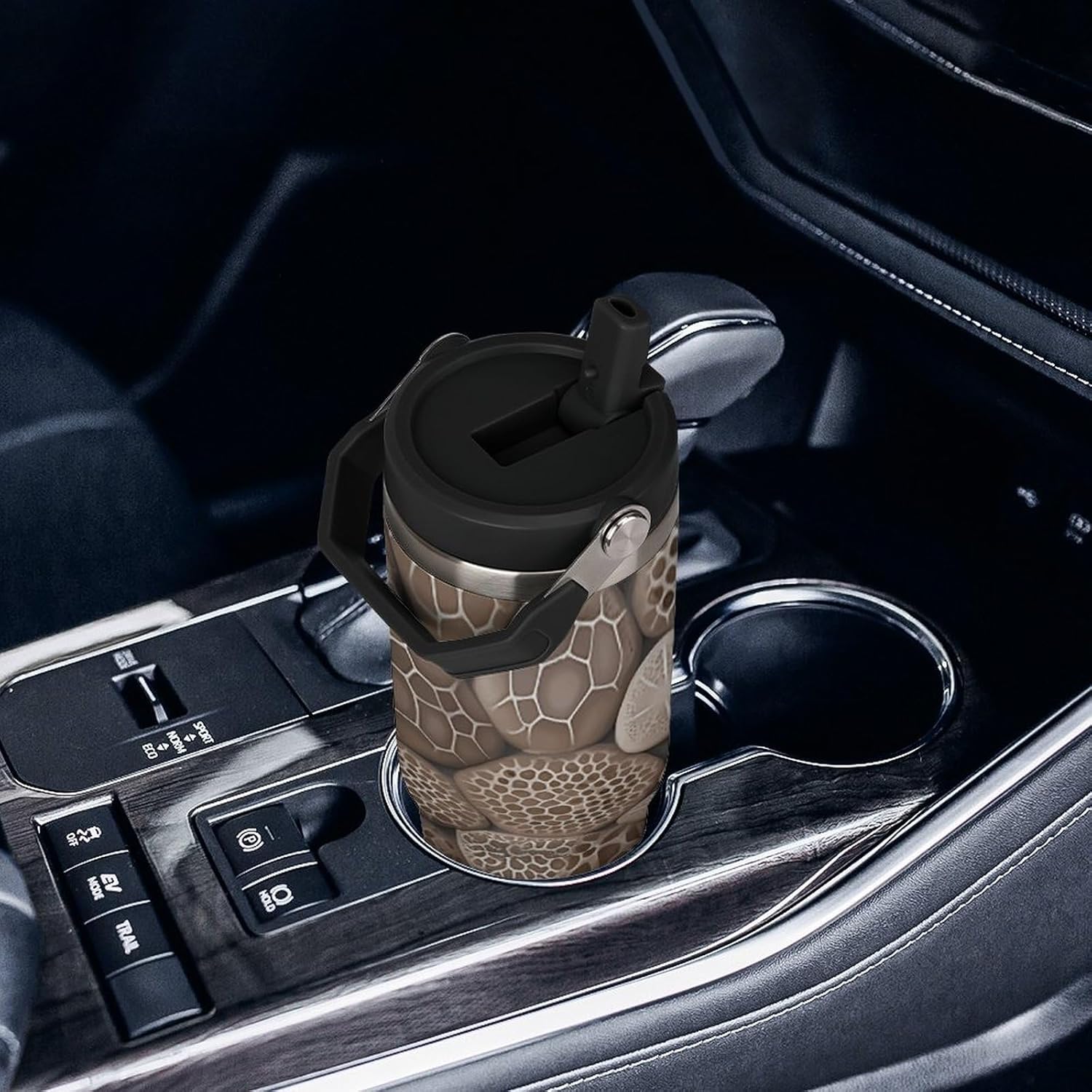 30oz Insulated Tumblers with Top Handle, Stainless Steel Stone Car Cup with Straw for Gift, Leak-Proof Double Wall Vacuum Travel Mug, Personalized Water Bottles Black