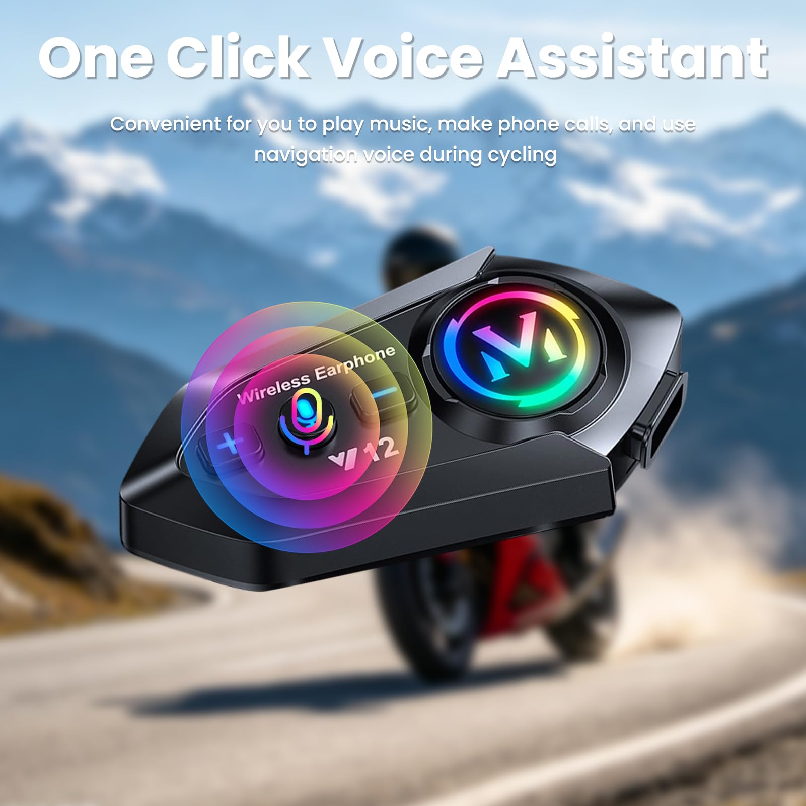 Écouteurs Moto Bluetooth 5.4, Kit Casque Moto Double Suppression du Bruit avec Assistant Vocal, IP65 Étanche, Éclairage RGB Appels HD, HiFi Musique et Navigation en Même Temps pour Tous les Casques