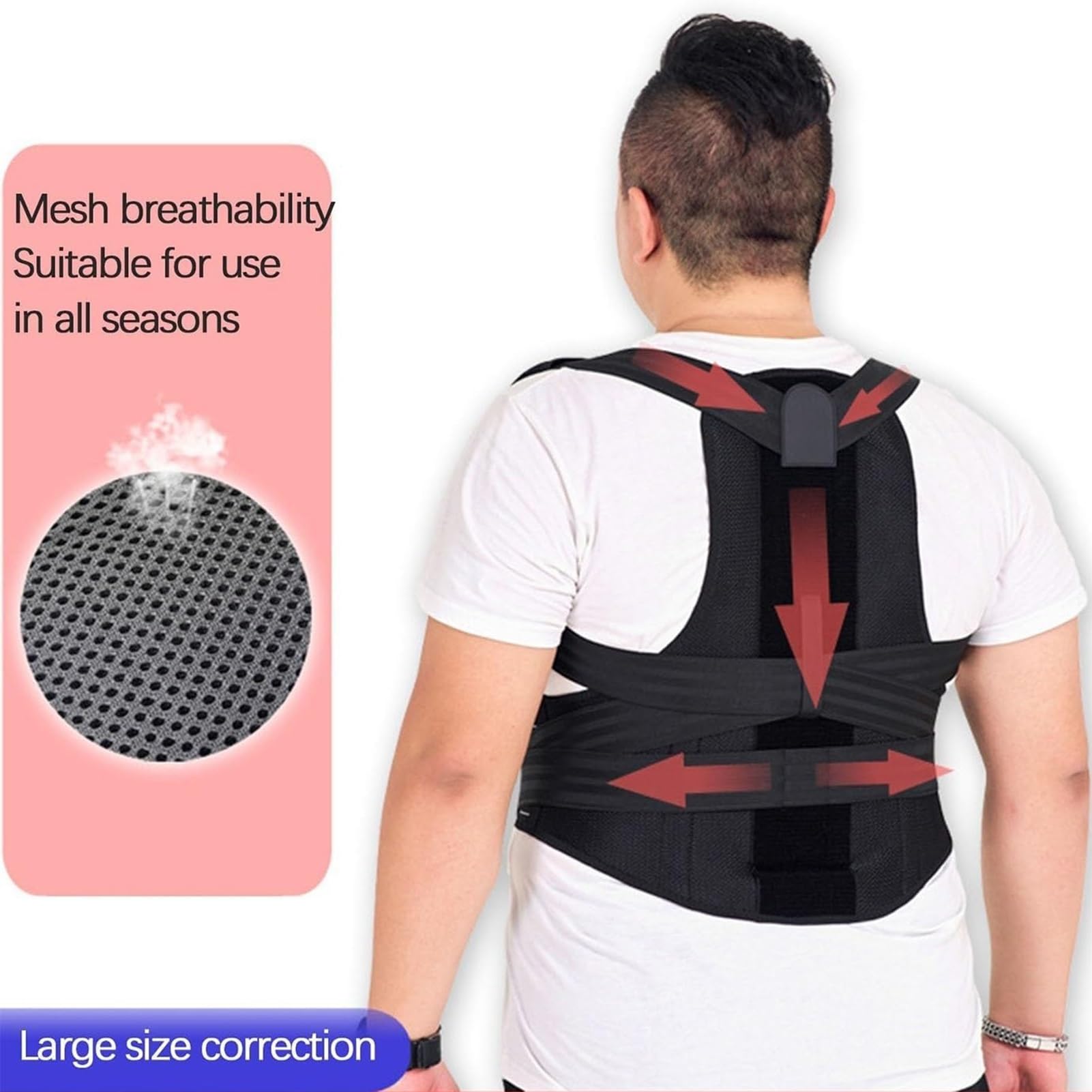 Orteza Pleców Plus Size, Dla Górnej I Dolnej Części Pleców Ulga W Bólu Regulowana Prostownica Garbus Mężczyźni Kobiety Korektor Postawy(3XL)