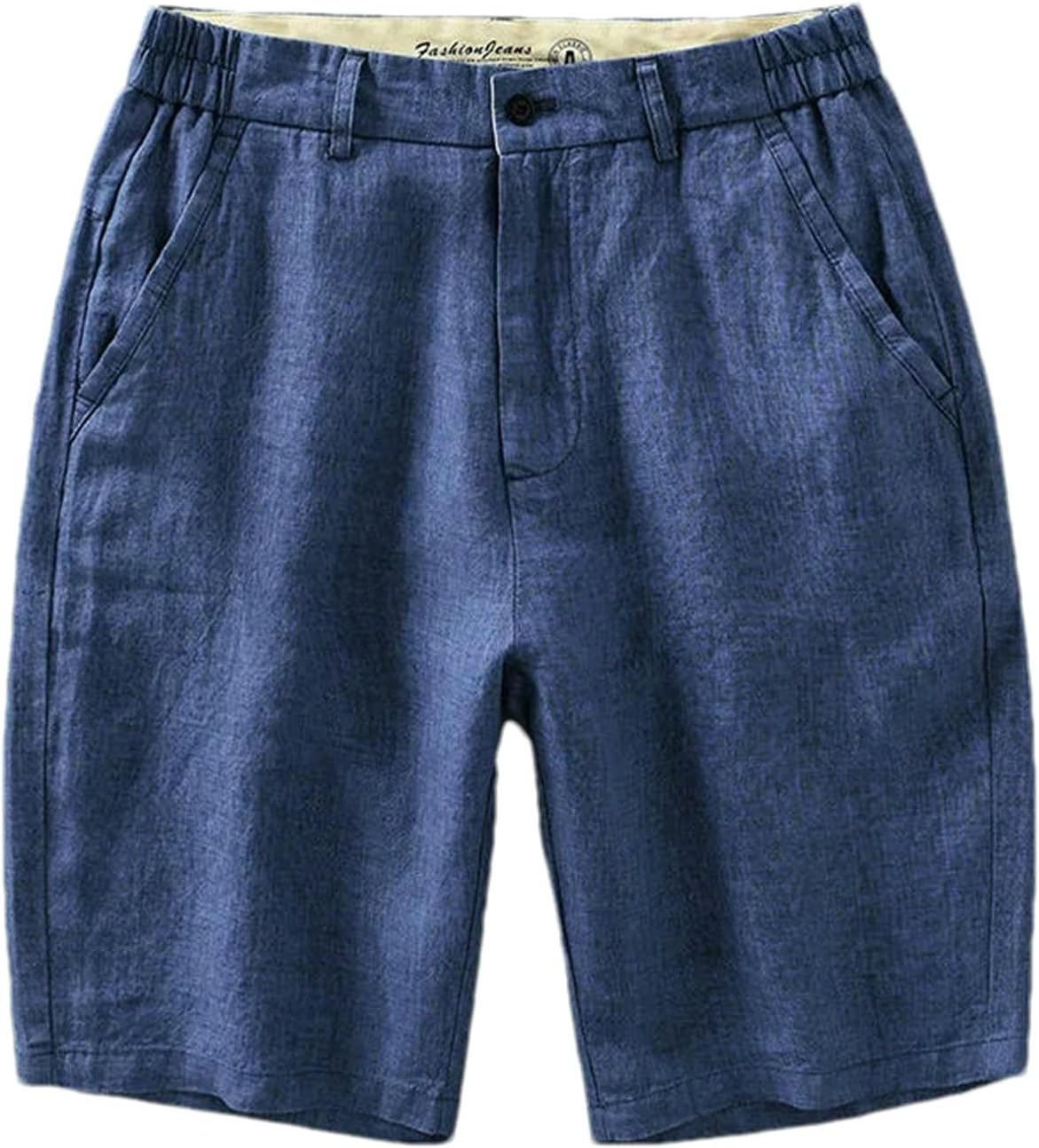 Summer Solid Shorts Mens Linen Lightweight Beach Straight Casual Button Up Short Pants for Men