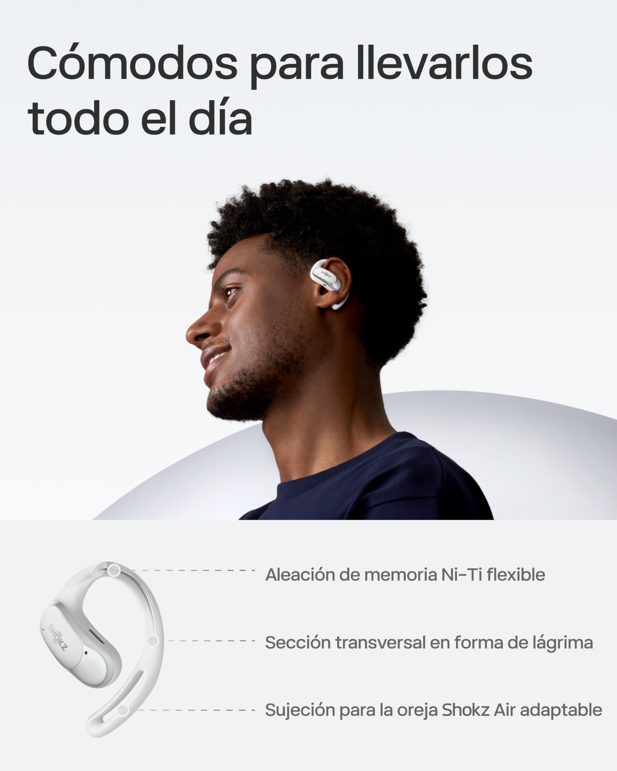 SHOKZ Auriculares Open-Ear OpenFit Air, Bluetooth con Micro, IP54, Blanco | Resistencia al Agua IP54 | 28h de reproducción | Carga rápida | Auriculares Inalámbricos | para Entrenamiento
