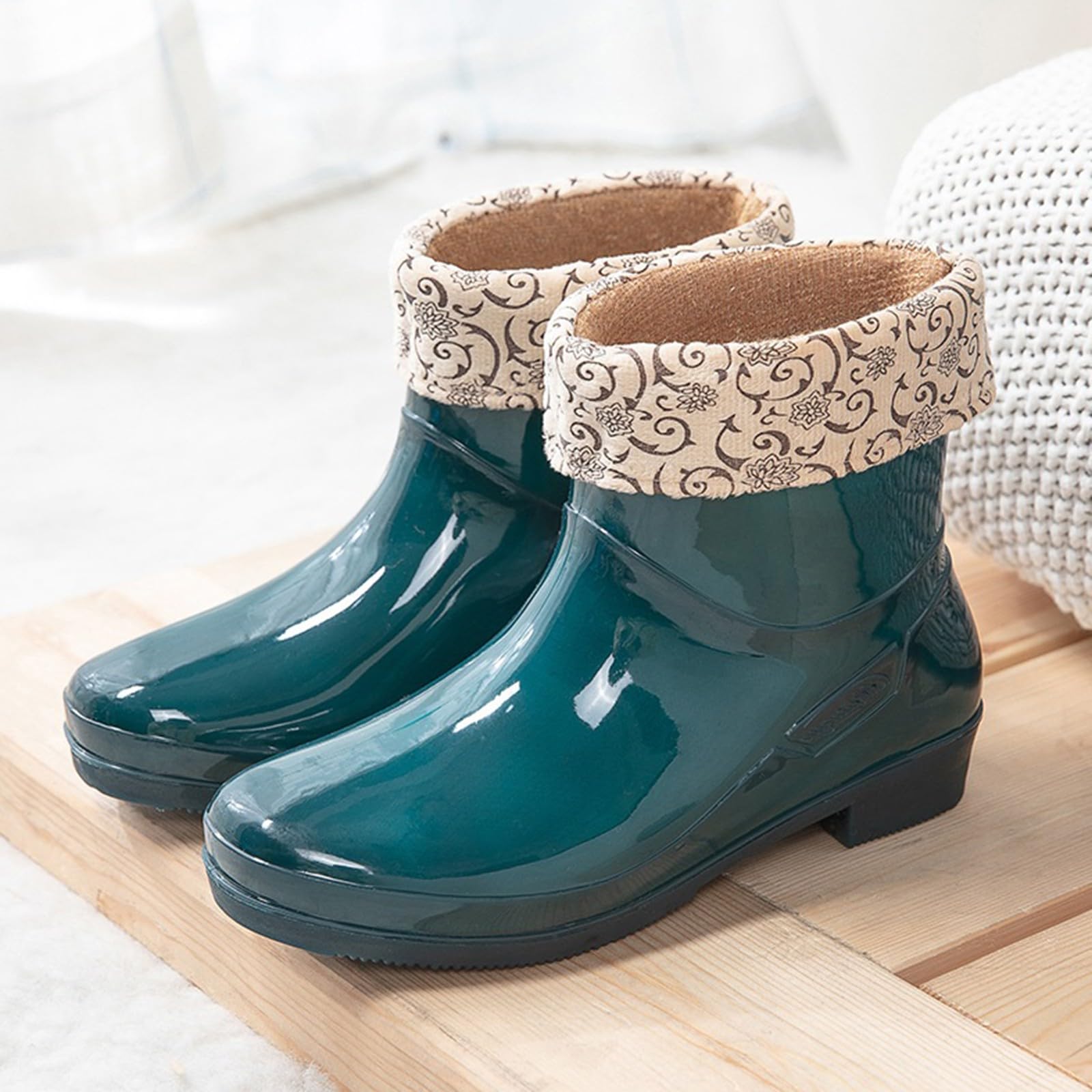 Botas de goma forradas para mujer, botas de lluvia cortas de goma, botas de lluvia, antideslizantes, zapatos de goma, zapatos de jardín, botines impermeables, botas de lluvia