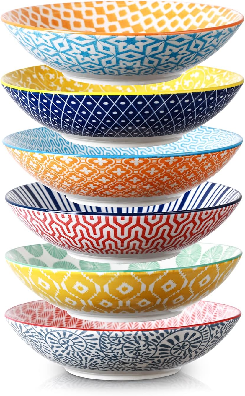 - Porcelain 40oz Large Bowls 9 inch Big Pasta Salad Bowls, Microwave and Oven Safe, Colorful, Set of 6
