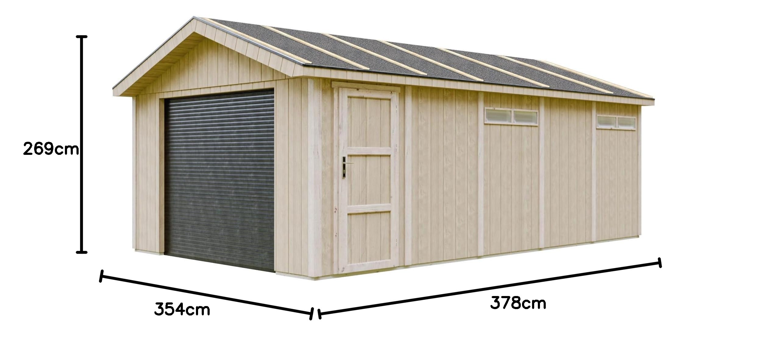 Wysokiej jakości garaż 21 m² - L378 x L648 cm - garaż na samochody, motocykle, rowery, maszyny ogrodnicze - konstrukcja z paneli LP Smartside - wiata ogrodowa Timbela M992B